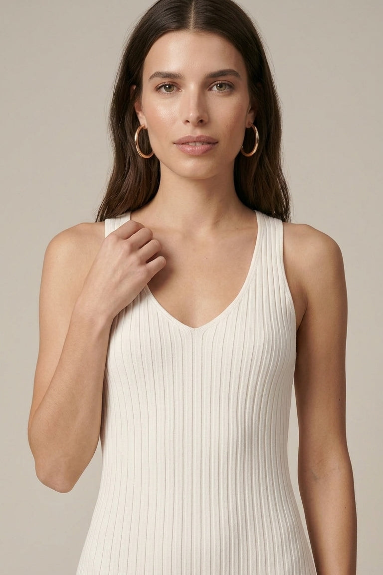Women's Slim Fit Maxi Cami Dress – V-Neck Sleeveless Knit Bodycon with Mid-Waist Silhouette