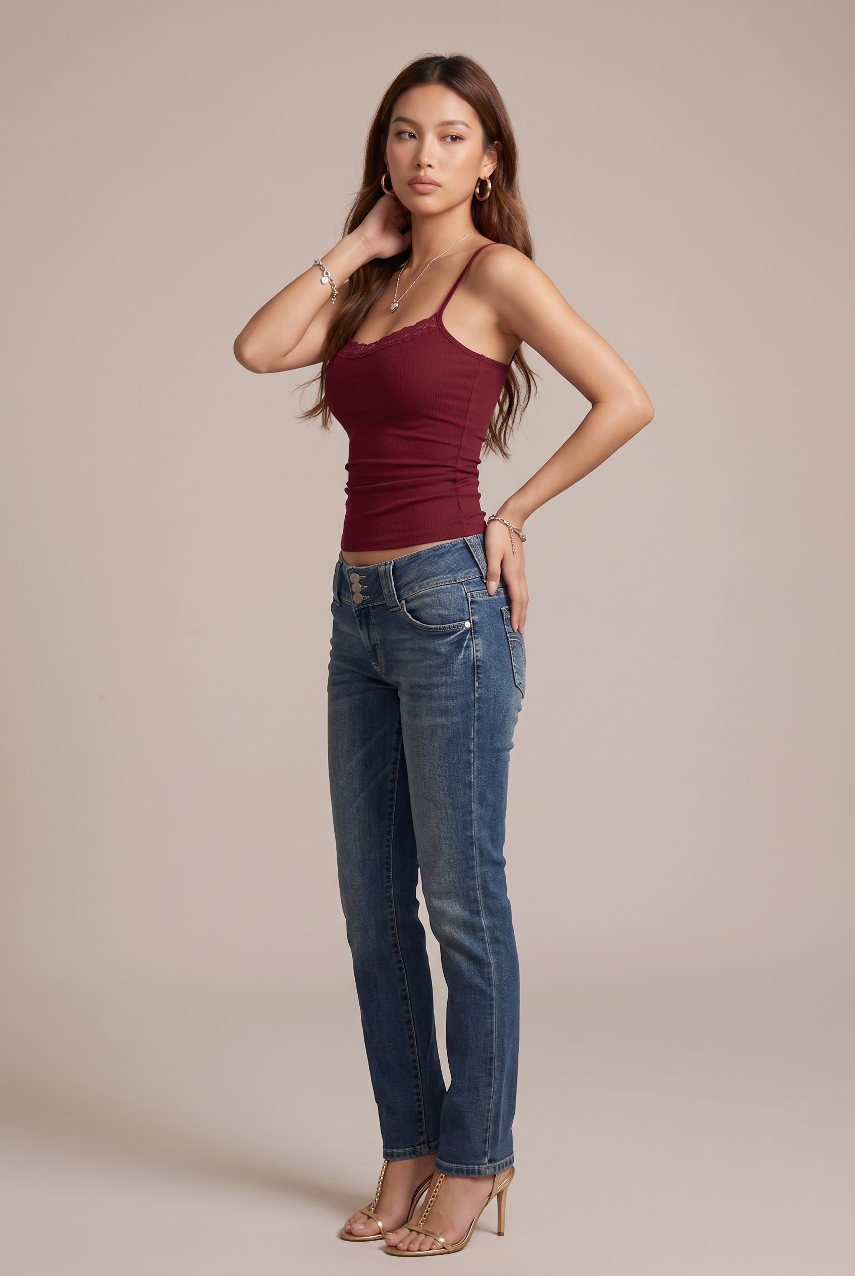 Women's Y2K Lace Camisole - Slim Fit Knitted Crop Top