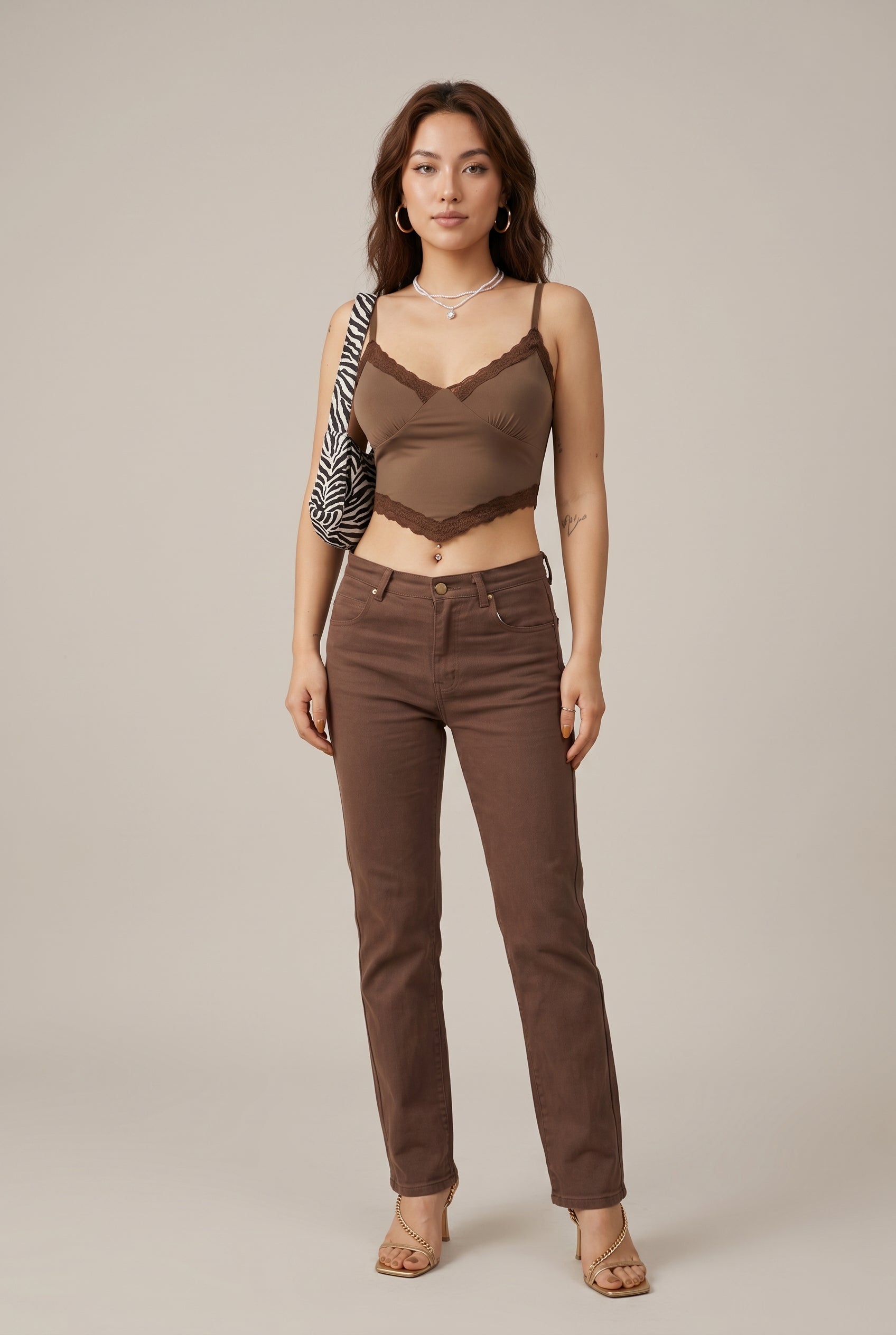Women's Vintage V-Neck Camisole - Lace Trim Backless Crop Top