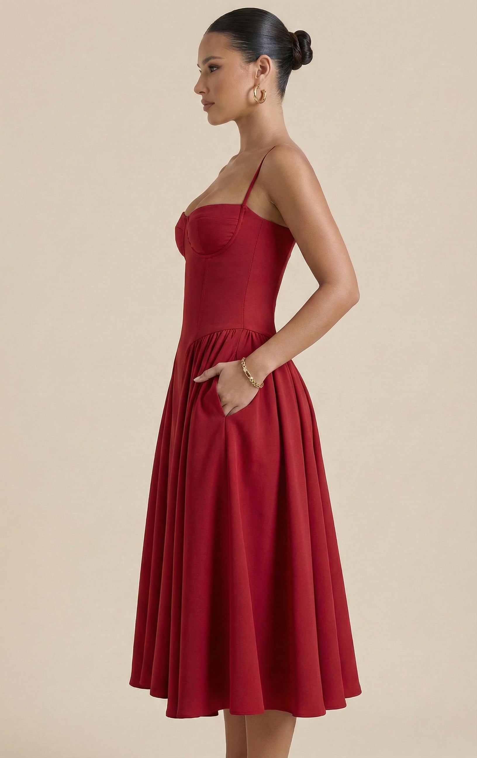 Elegant Wrap Midi Dress – Flattering Corset Detail