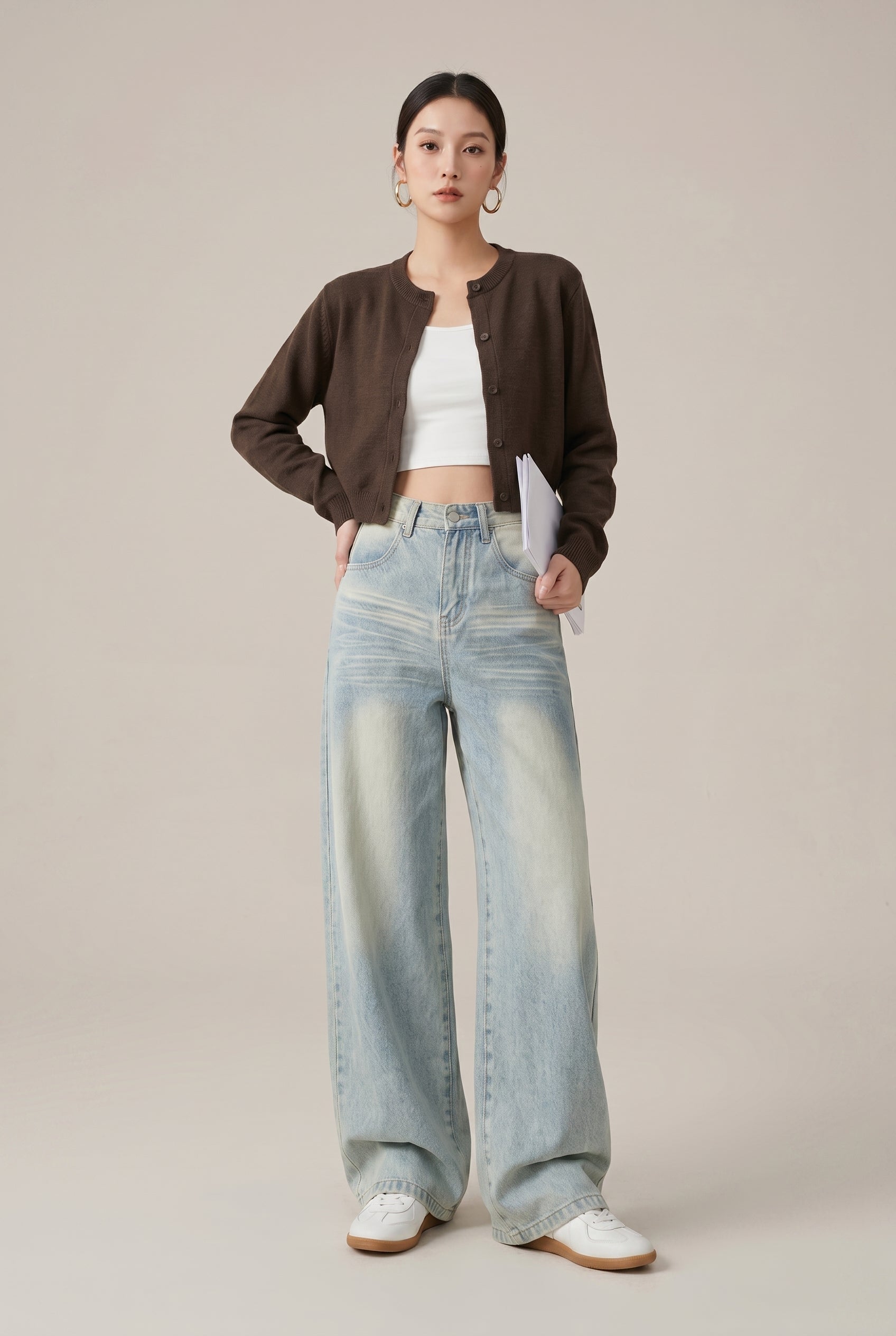 Women's Fleece-Lined High-Waist Wide-Leg Denim Jeans – Loose Fit Flared Warm Winter Pants Luna Body Co