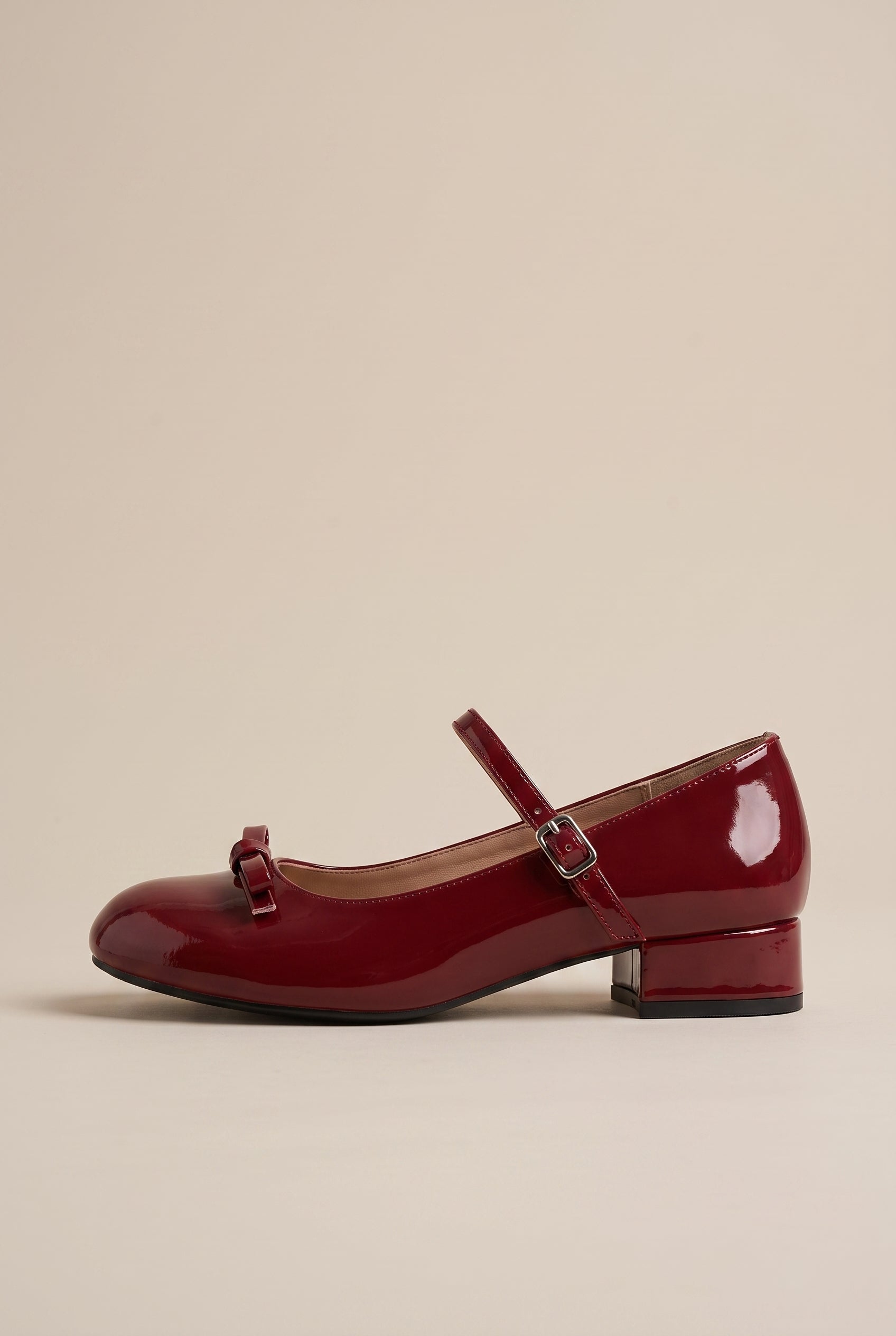 Crescent | French Bow Red Mary Jane Block Heel Round-Toe Buckle Shoes