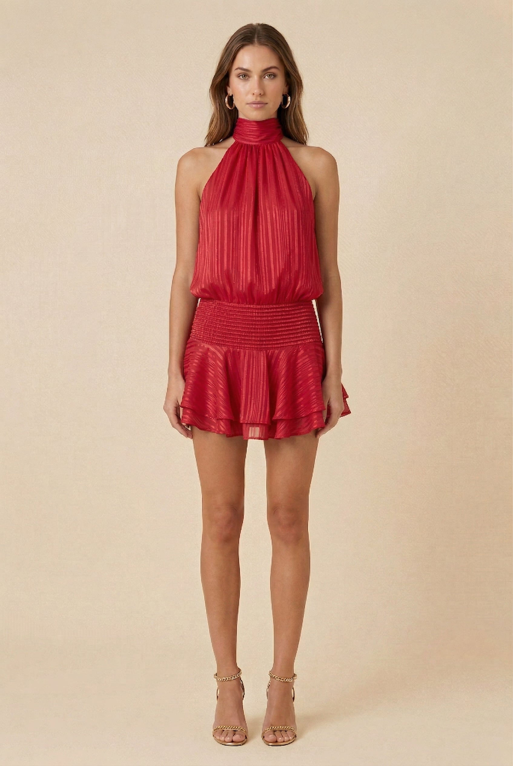 Women’s Satin Halter Neck Dress – Sleeveless & Mid-Waist