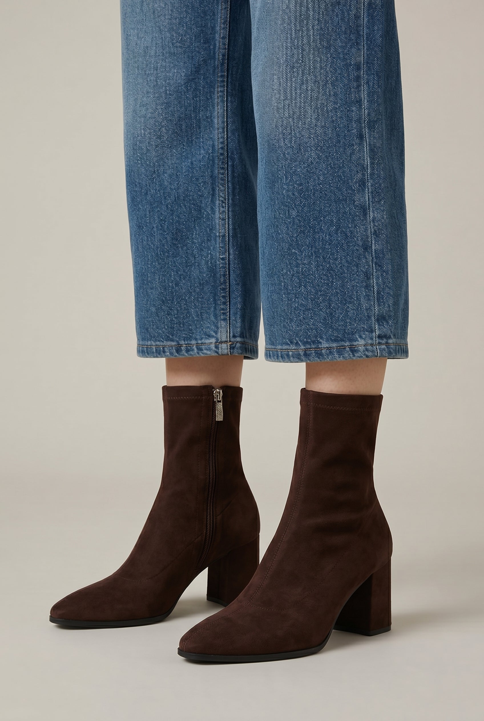 Crescent | Women's Skinny High Heel Boots – Elastic Stretch Fabric Side Zipper Fur-Lined Ankle Boots