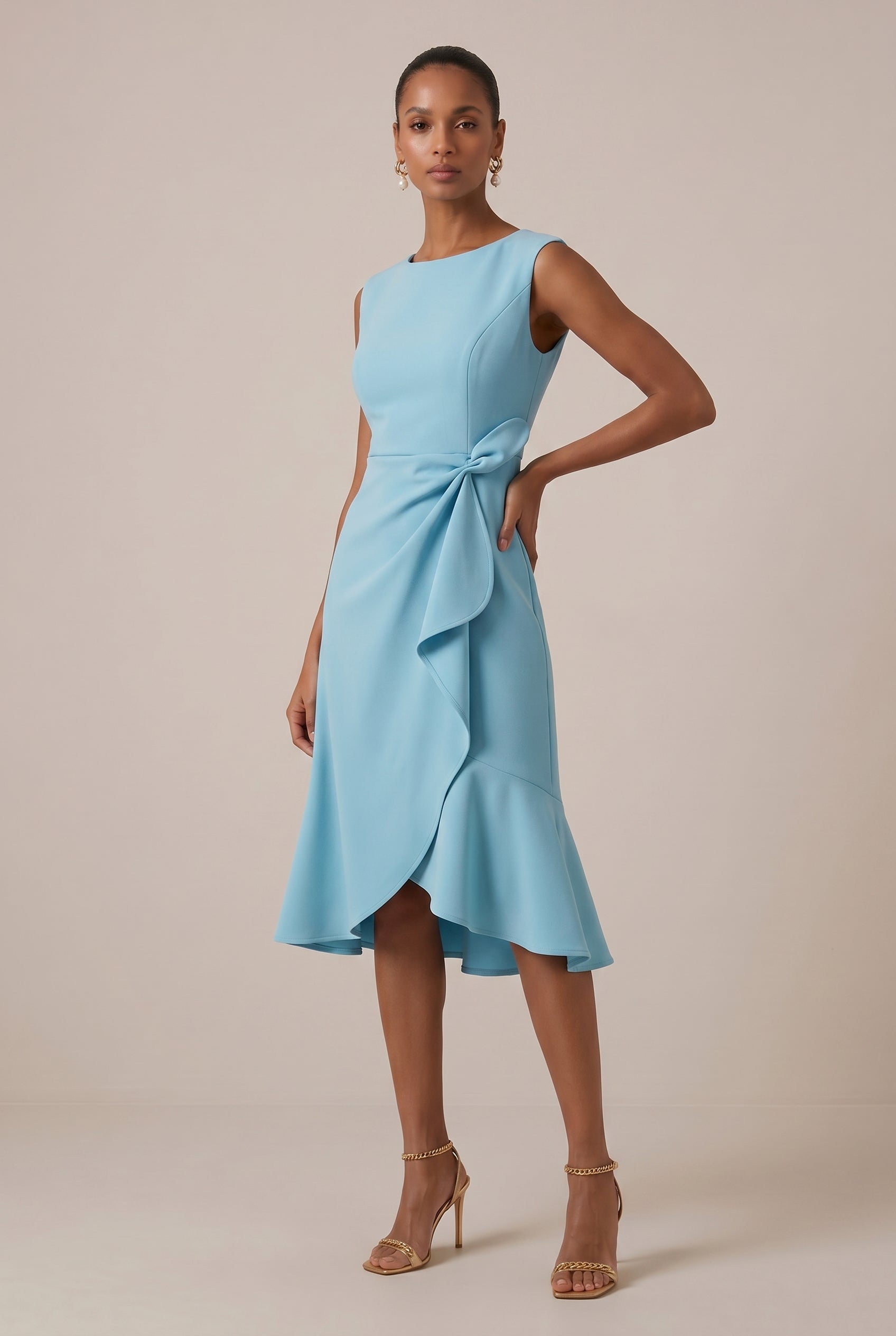 Women's Classic Sleeveless Knitted Midi Dress – Slim Fit Mid Waist Pullover Round Neck