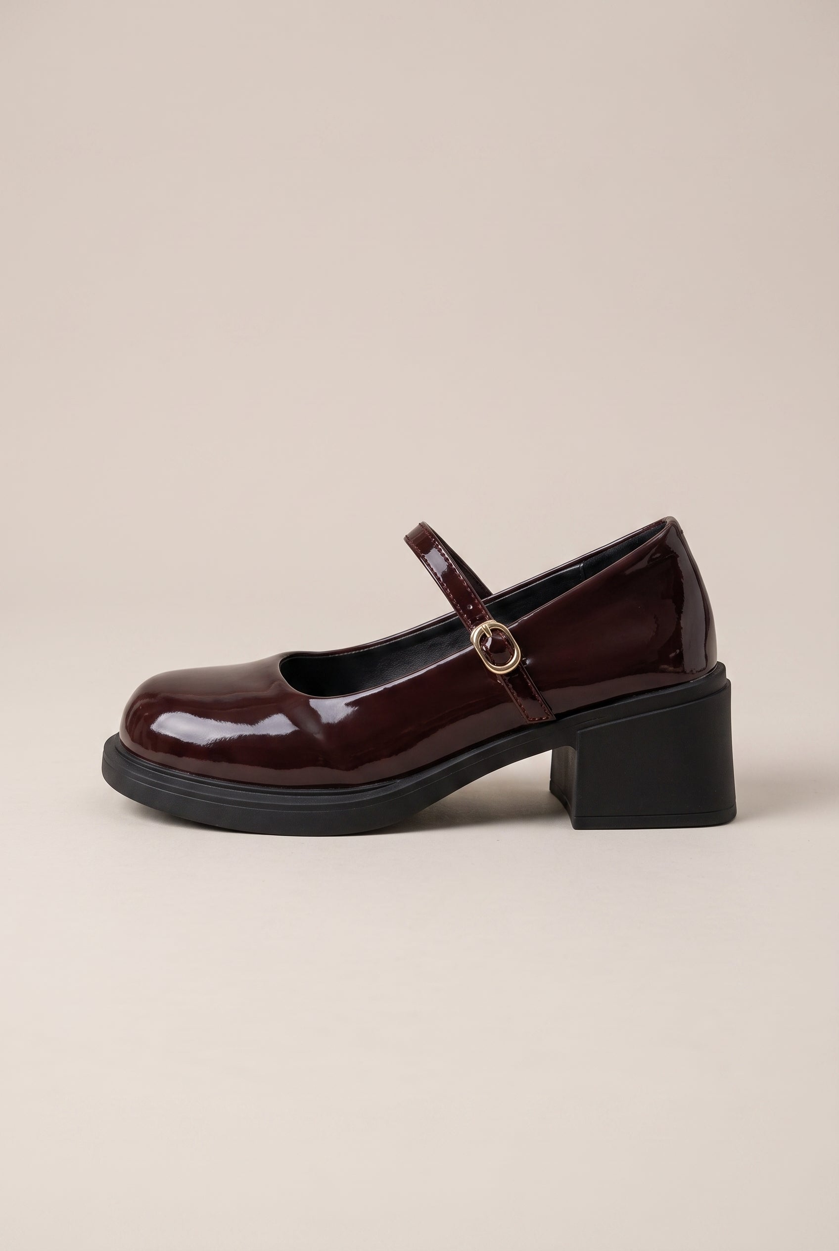 Crescent | Retro Mary Jane Shoes Wine Glass Heel Slip-On Glossy British Flats