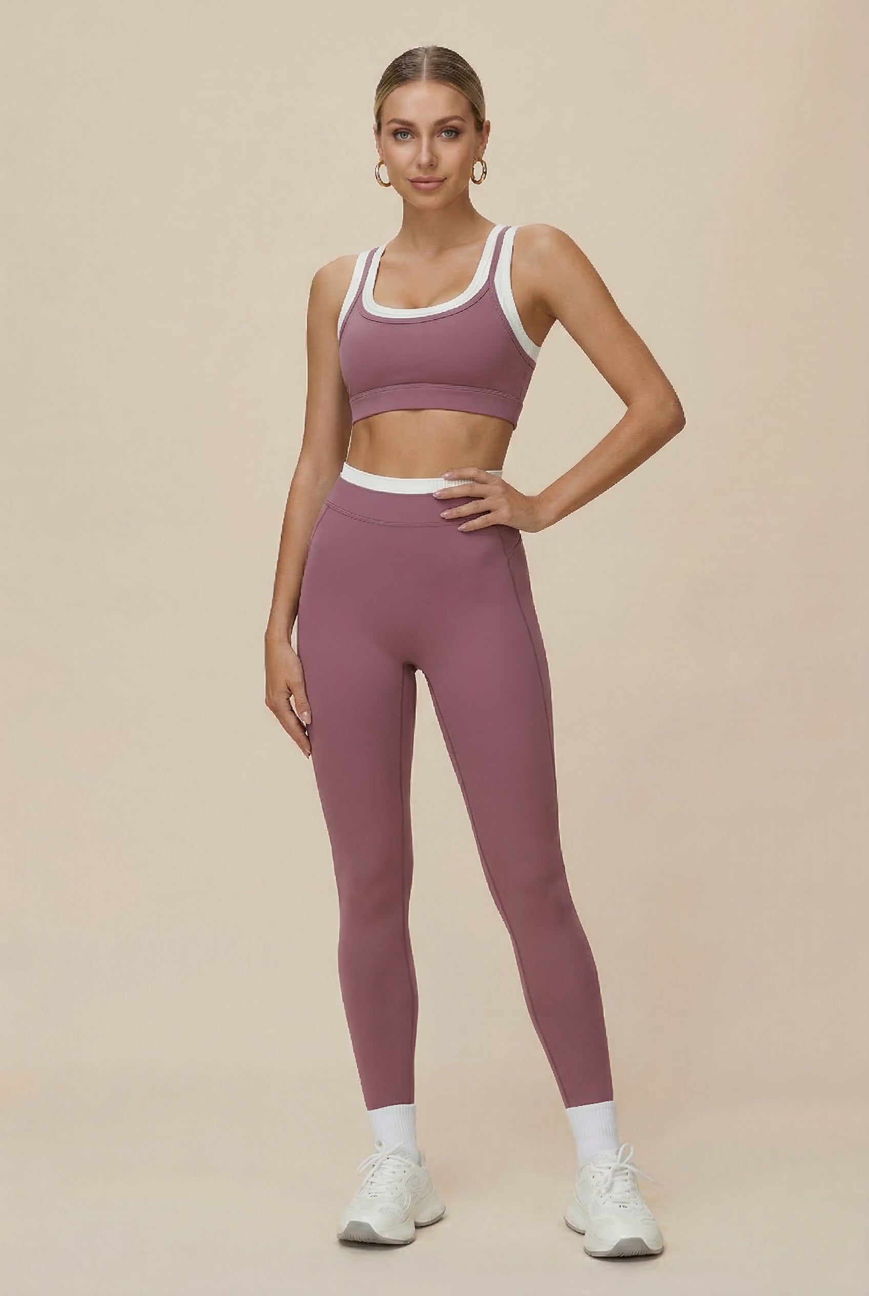 Women's High-Waist Yoga Pants with Stylish Contrast Details