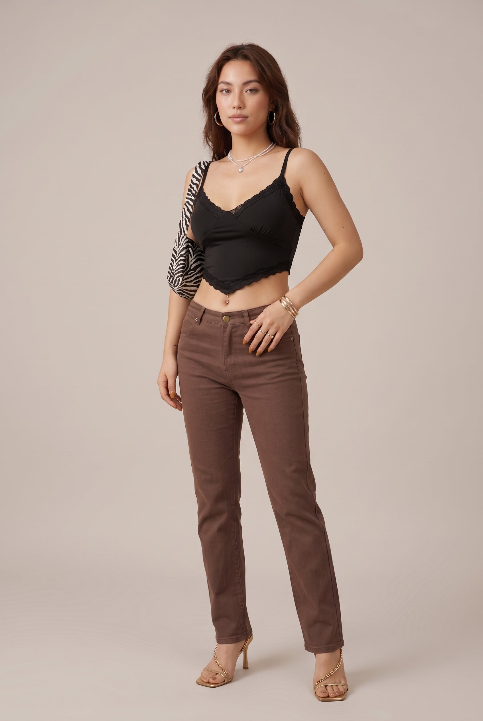 Women's Vintage V-Neck Camisole - Lace Trim Backless Crop Top