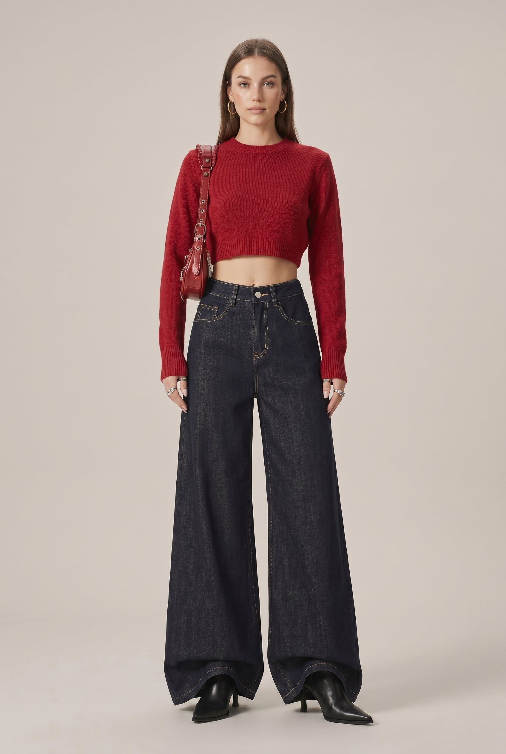 Women's Fleece-Lined High-Waist Wide-Leg Jeans – Stretch Denim Thick Warm Winter Casual Pants Luna Body Co