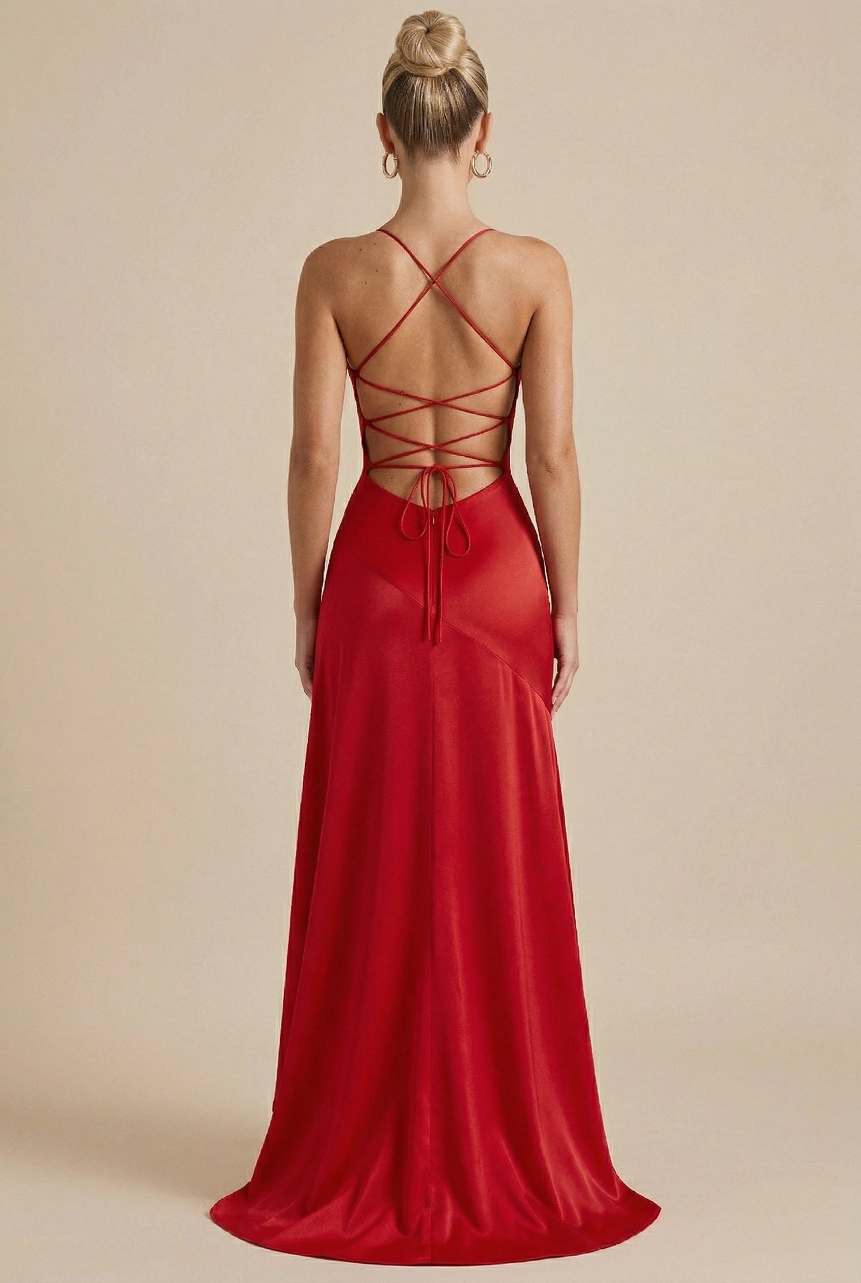 Women's Satin Ruffle Backless Maxi Dress – Adjustable Straps, Asymmetrical Hem, Elegant Sleeveless Design