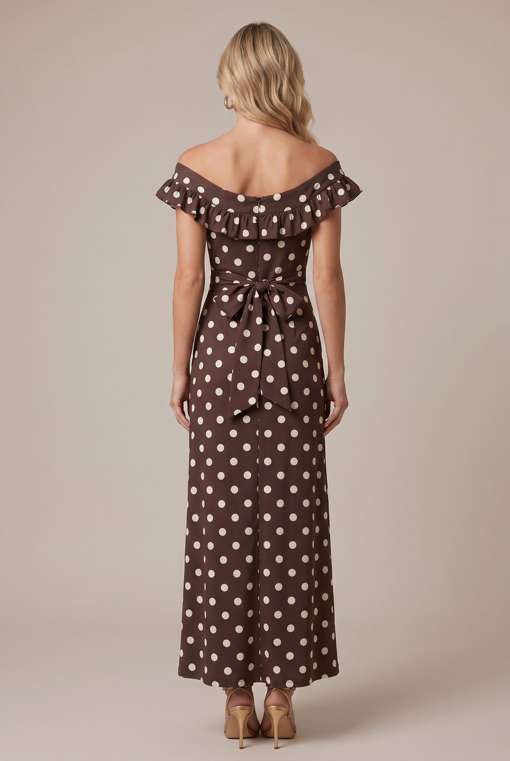 Women's Polka Dot Ruffled Maxi Dress – U-Neck Sleeveless High-Waisted Backless French Style