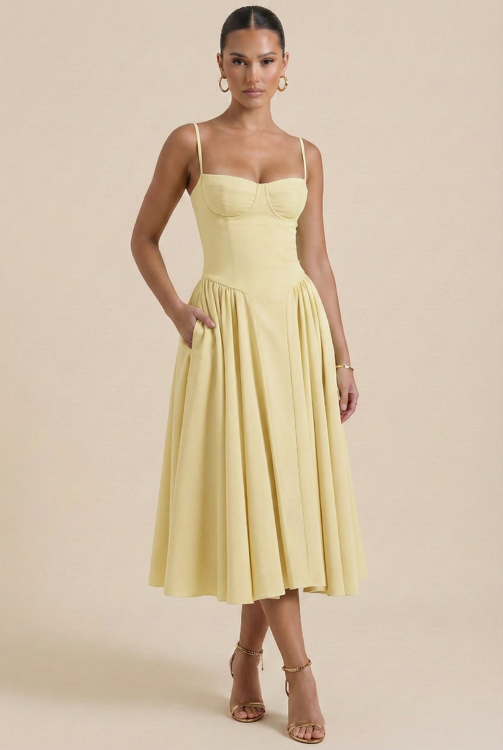 Elegant Wrap Midi Dress – Flattering Corset Detail