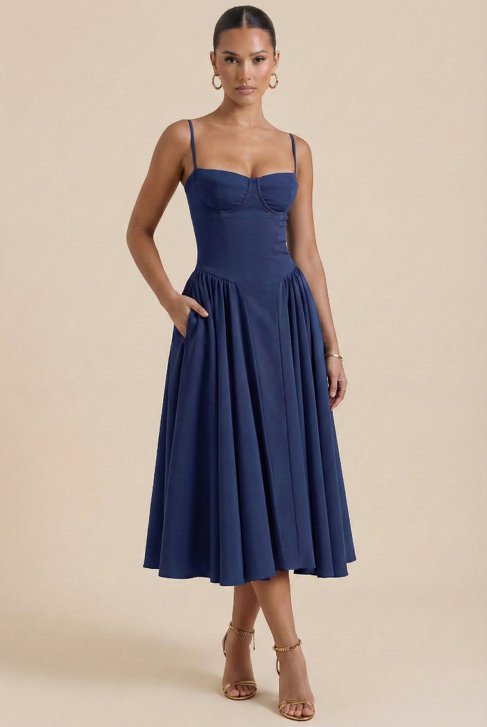 Elegant Wrap Midi Dress – Flattering Corset Detail
