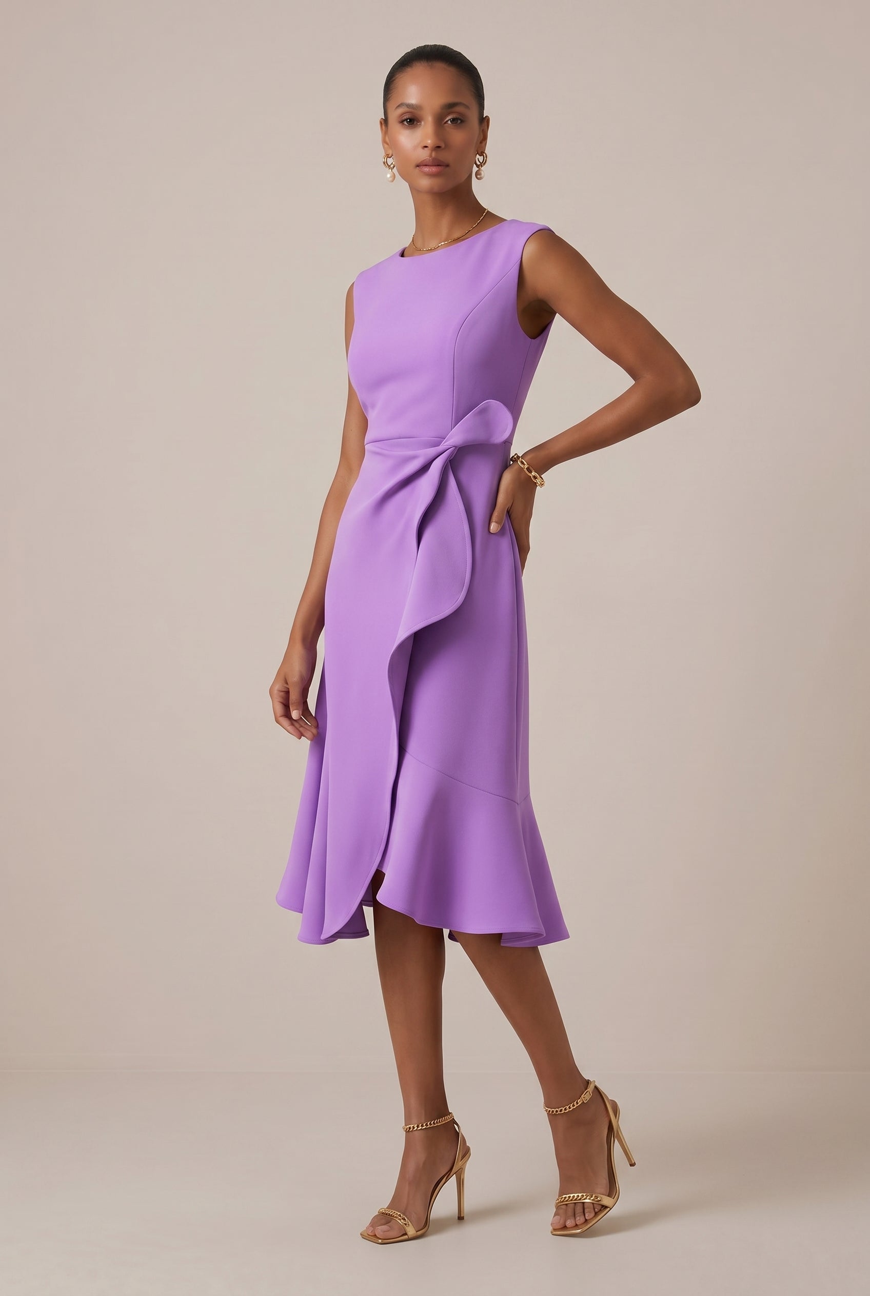 Women's Classic Sleeveless Knitted Midi Dress – Slim Fit Mid Waist Pullover Round Neck