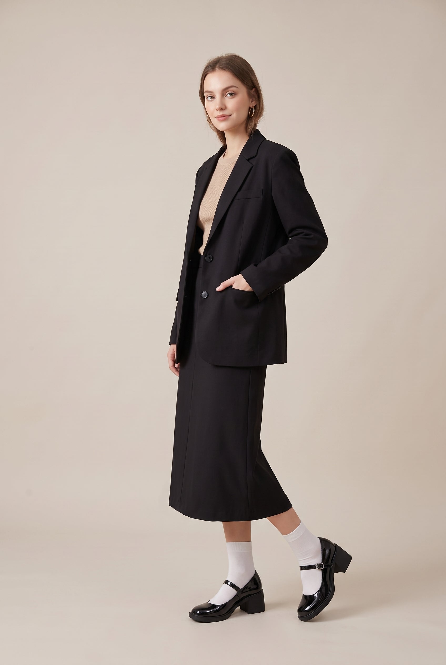 Crescent | Retro Mary Jane Shoes Wine Glass Heel Slip-On Glossy British Flats