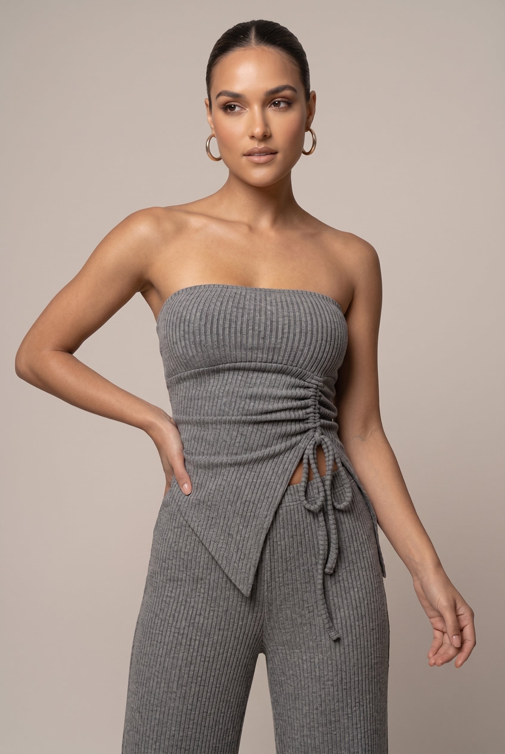 Women's Wrap Chest Sleeveless Two-Piece Set – Drawstring Wide-Leg Pants & Split Top Elegant Suit