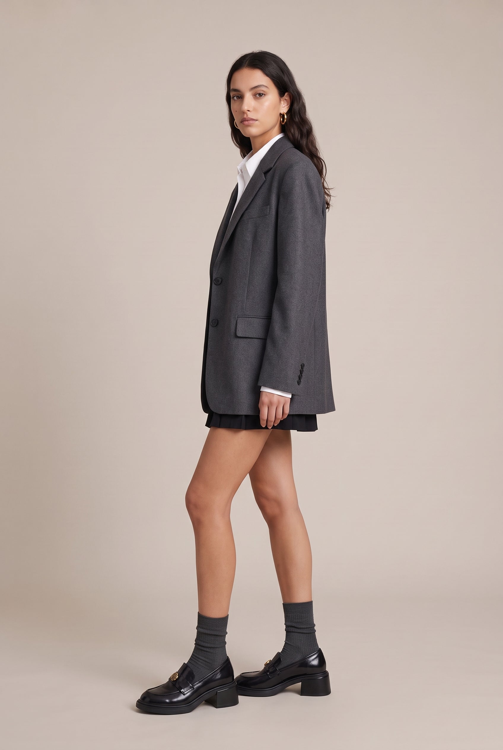 Crescent | Genuine Leather Block Heel Loafers Round-Toe Slip-On Camellia British Shoes