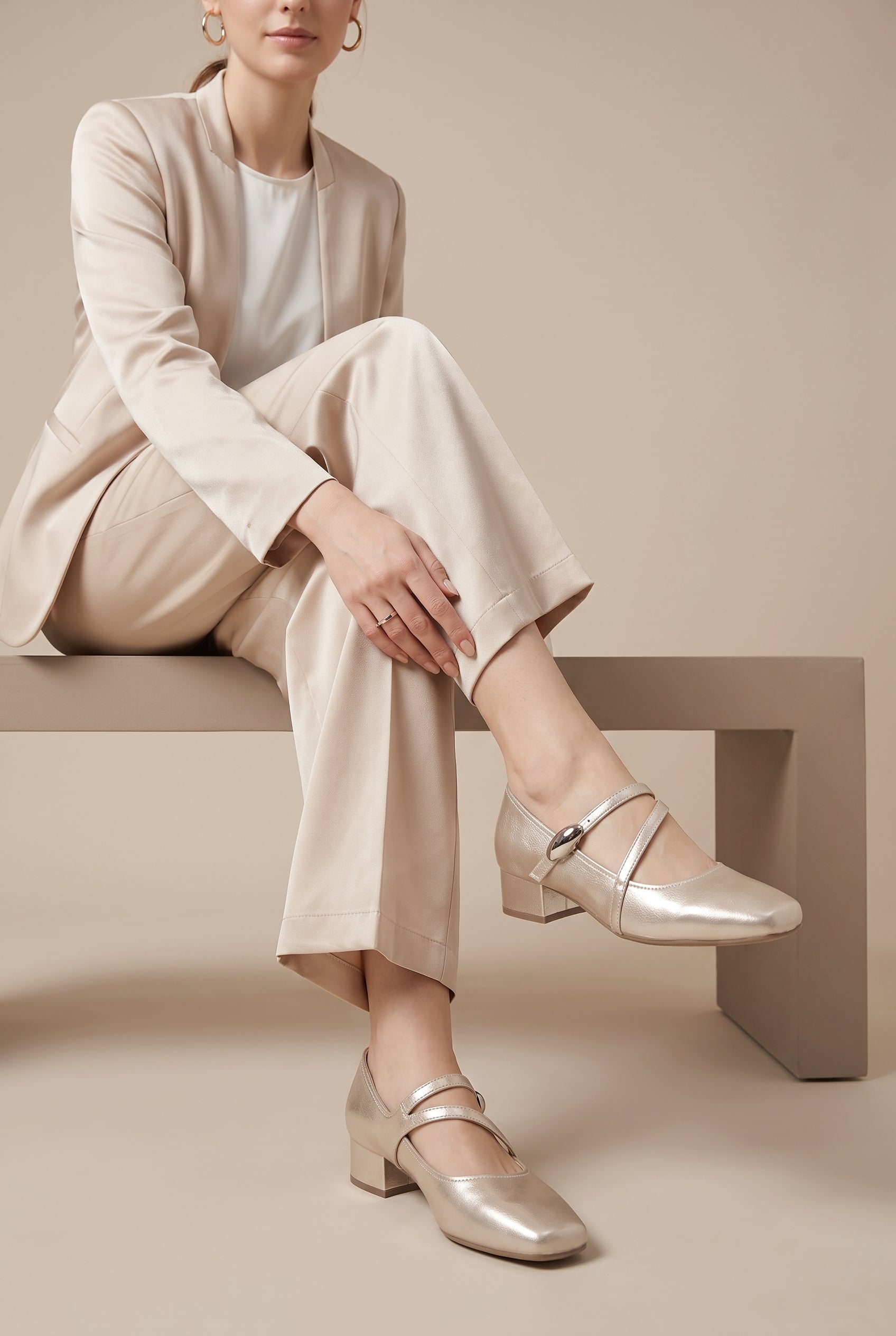 Maria | French Style Low Heel Mary Jane Shoes Square-Toe Velcro Strap Flats