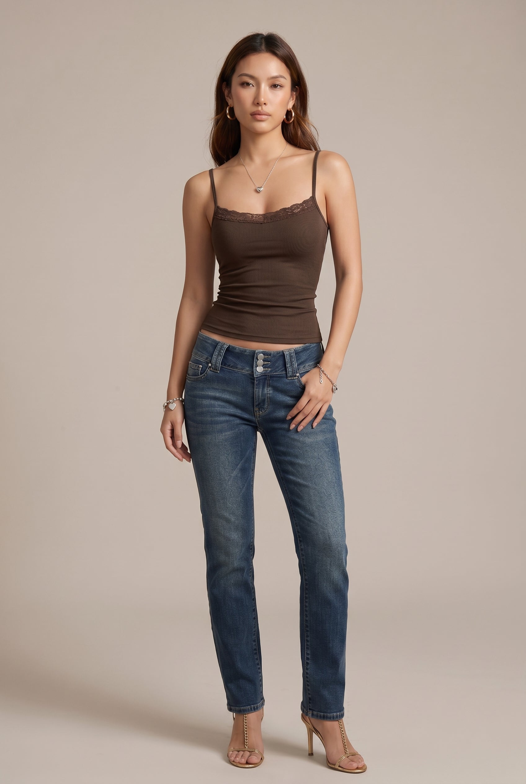 Women's Y2K Lace Camisole - Slim Fit Knitted Crop Top
