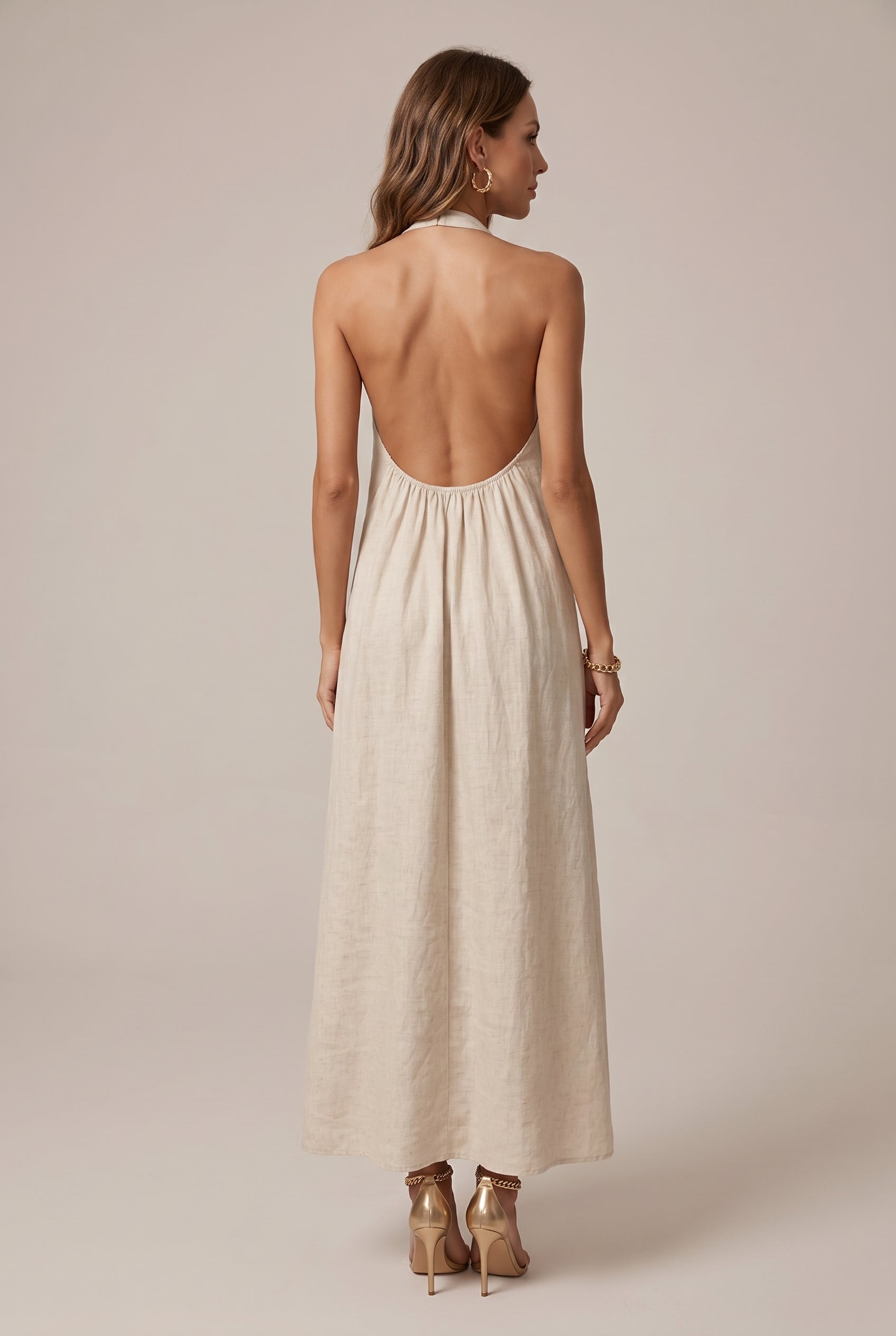 Women's Casual Solid Color Halter Neck Maxi Dress – Sleeveless Loose Fit Knit Long Slip Dress