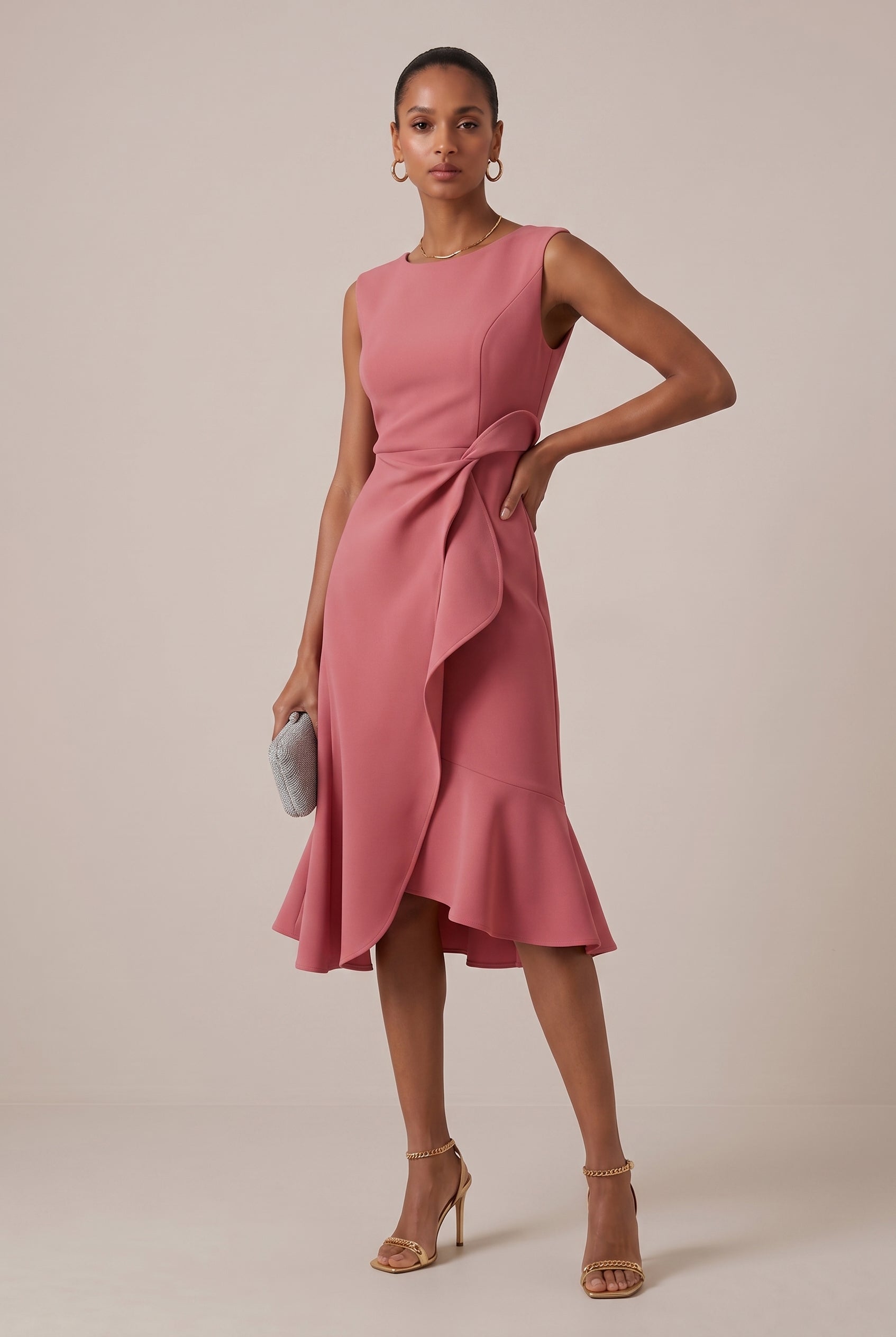 Women's Classic Sleeveless Knitted Midi Dress – Slim Fit Mid Waist Pullover Round Neck