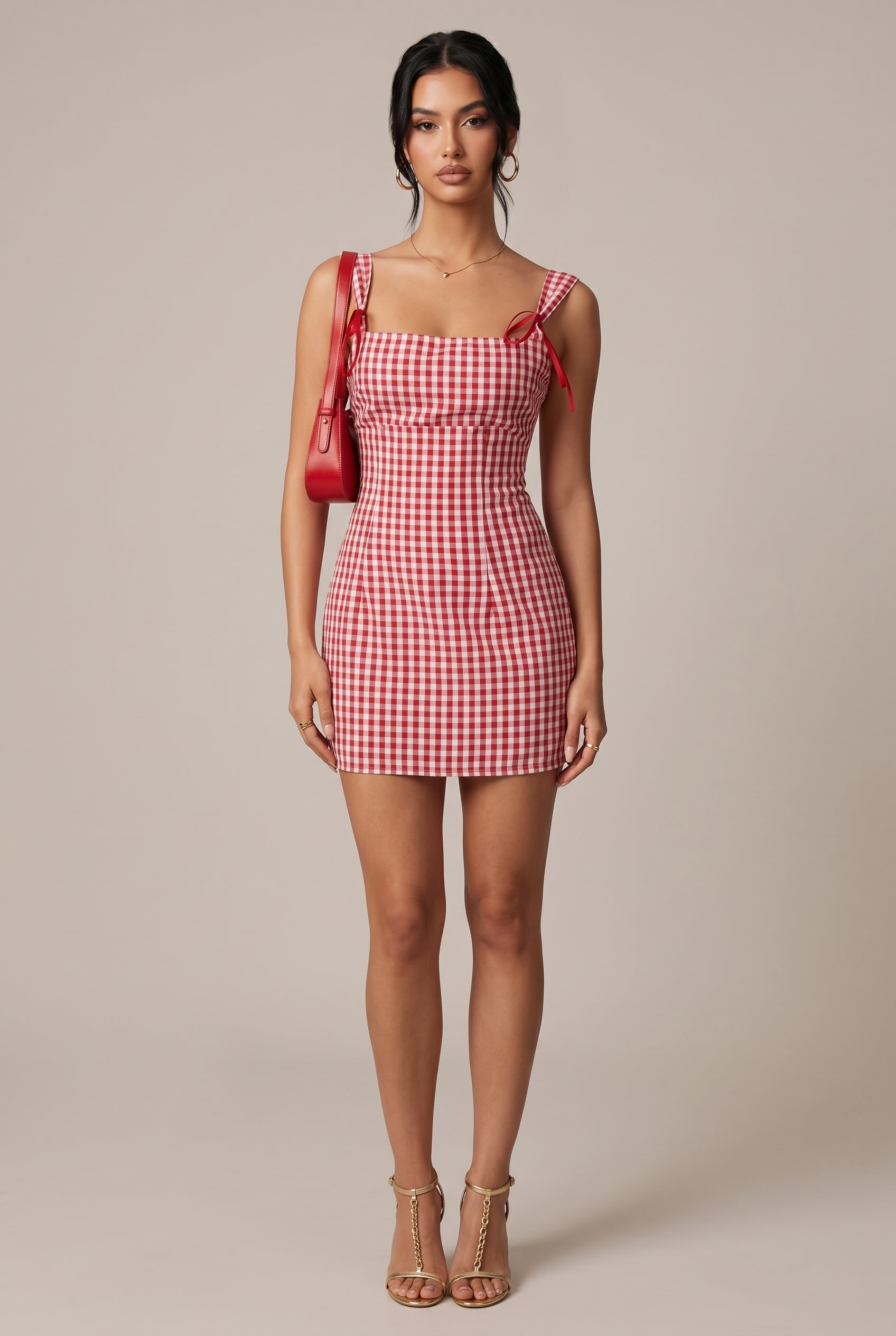 Women's Retro Y2K Plaid Suspender Mini Dress – Bow-Strap Open-Back A-Line Stretch Dress
