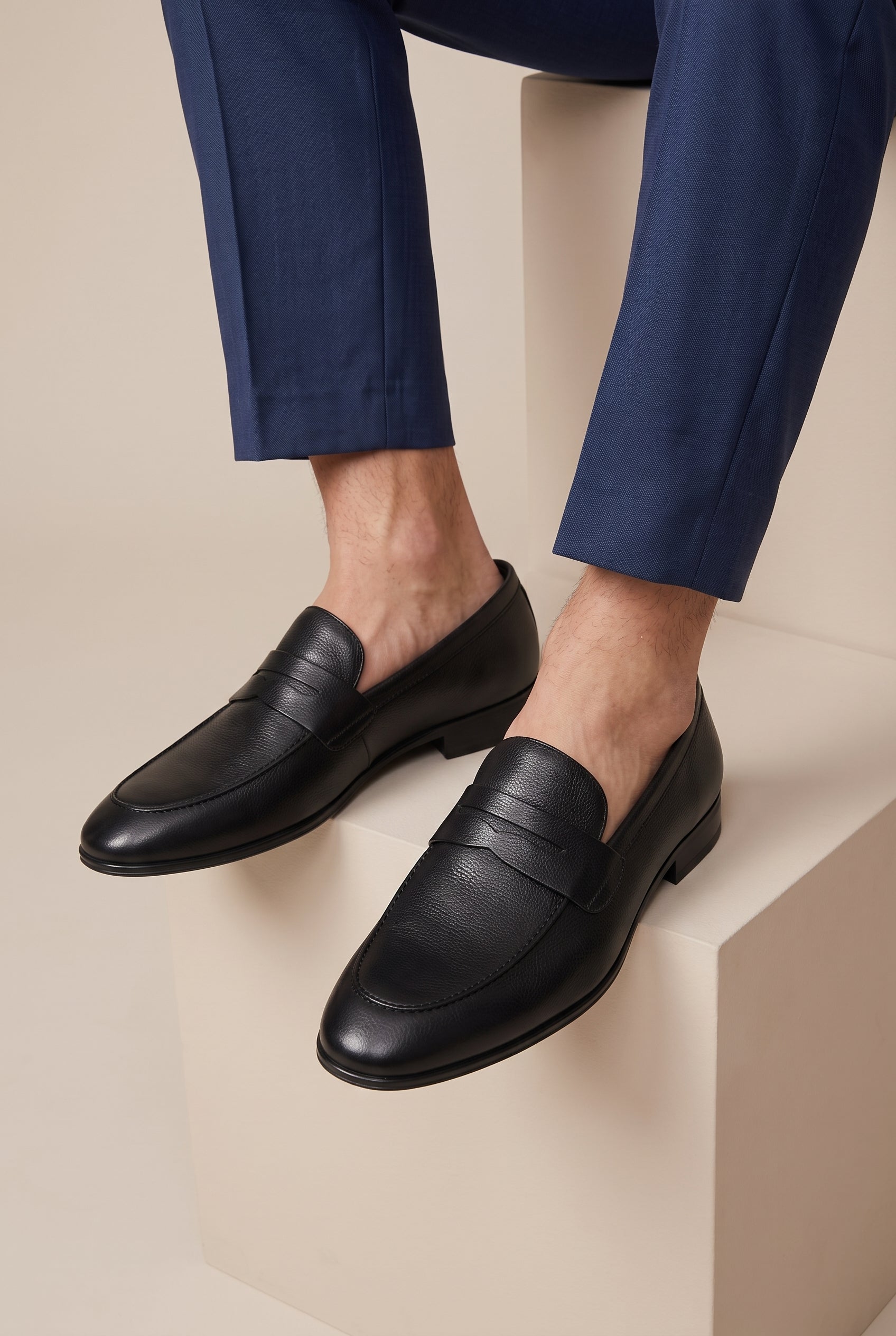 Perigee | Men's Leather Slip-On Shoes Perforated Breathable Round-Toe Casual Loafers