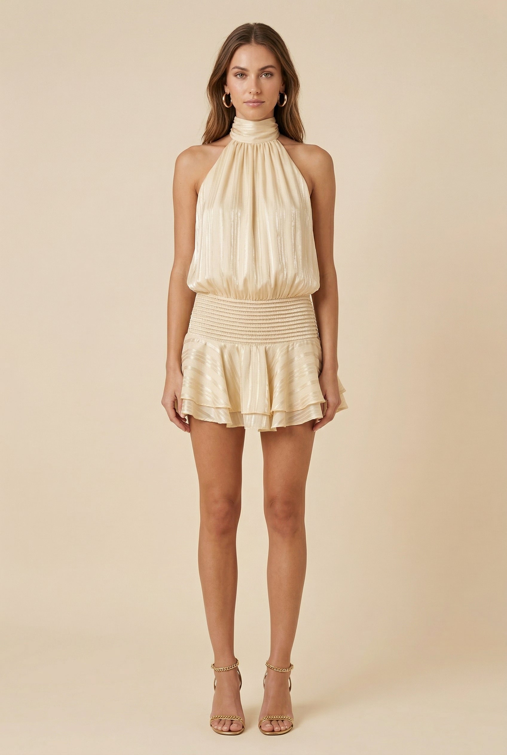 Women’s Satin Halter Neck Dress – Sleeveless & Mid-Waist