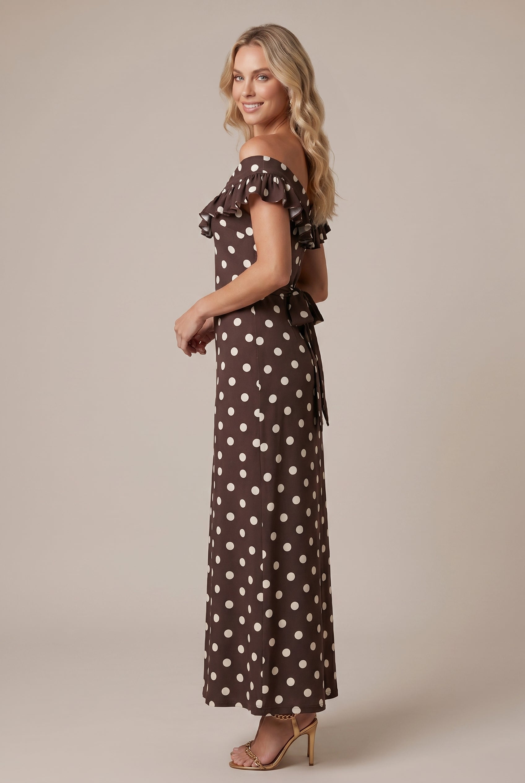 Women's Polka Dot Ruffled Maxi Dress – U-Neck Sleeveless High-Waisted Backless French Style