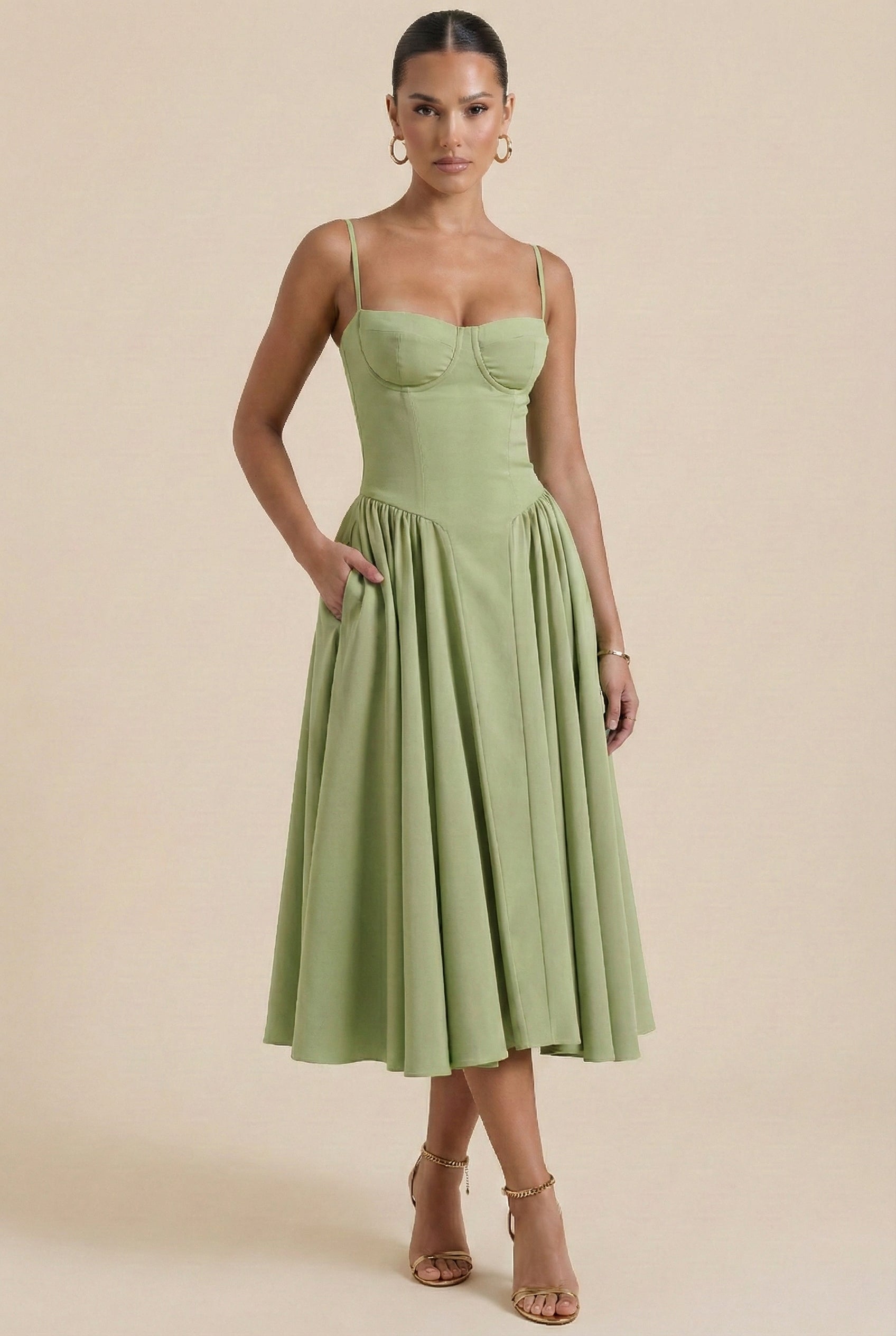 Elegant Wrap Midi Dress – Flattering Corset Detail