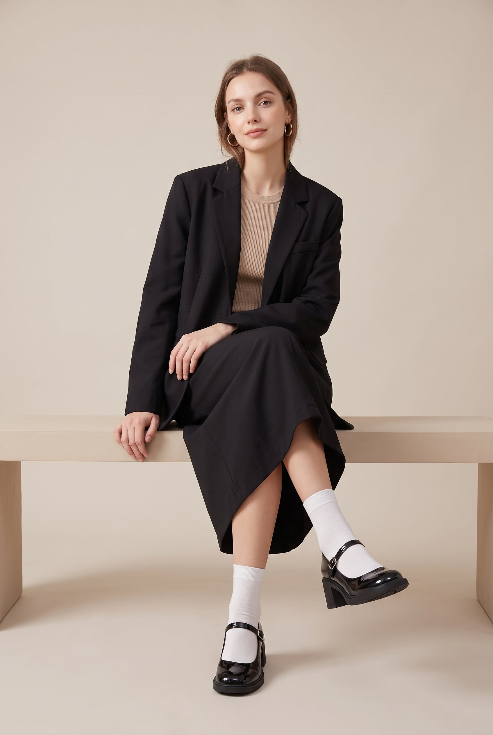 Crescent | Retro Mary Jane Shoes Wine Glass Heel Slip-On Glossy British Flats