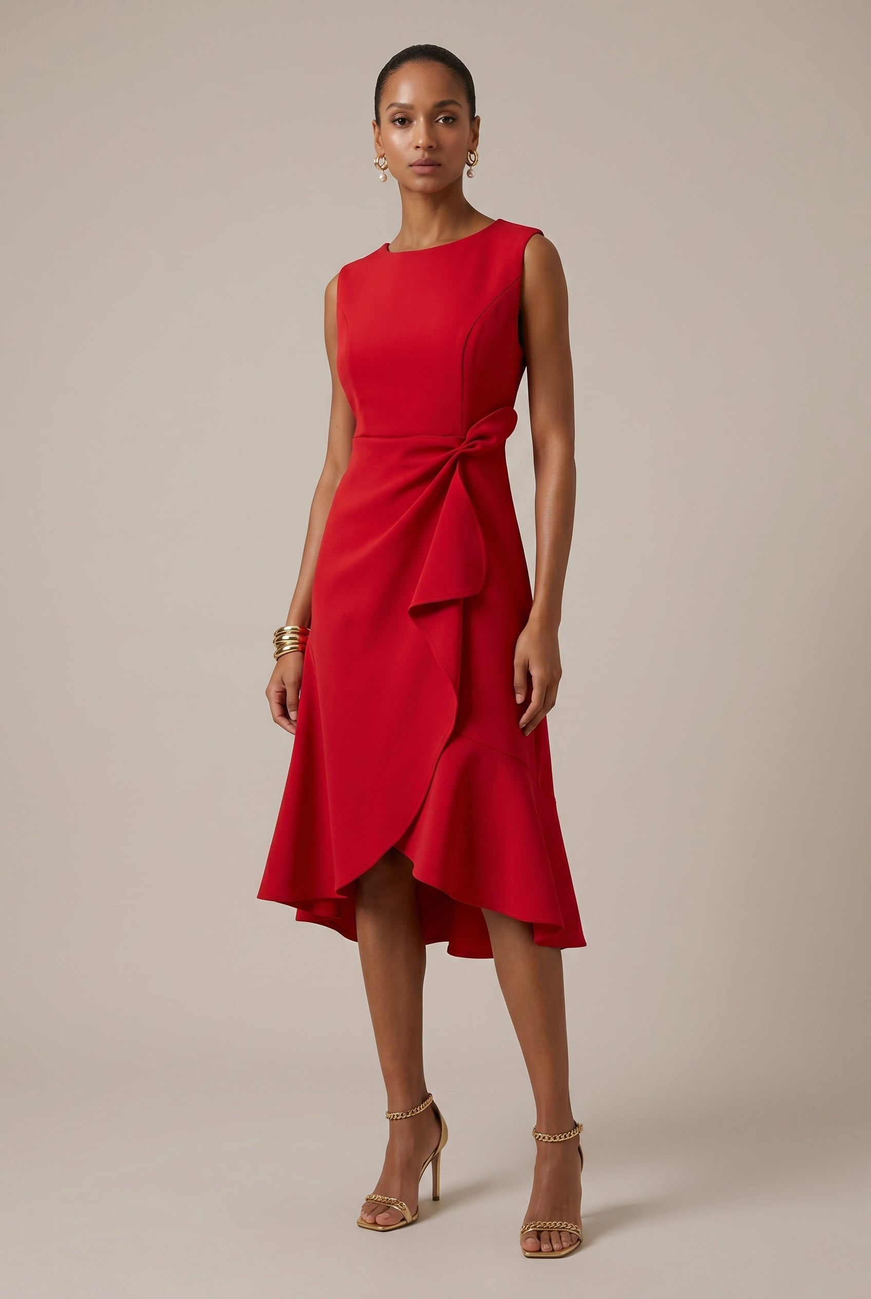 Women's Classic Sleeveless Knitted Midi Dress – Slim Fit Mid Waist Pullover Round Neck
