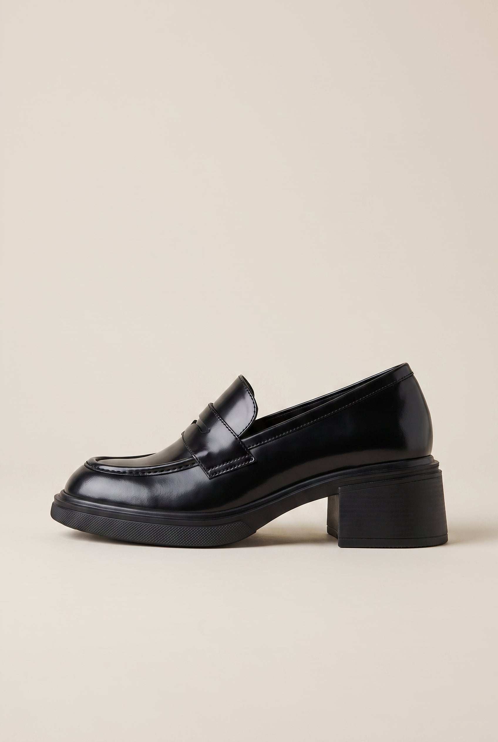Crescent | Genuine Leather Block Heel Loafers Round-Toe Slip-On Camellia British Shoes