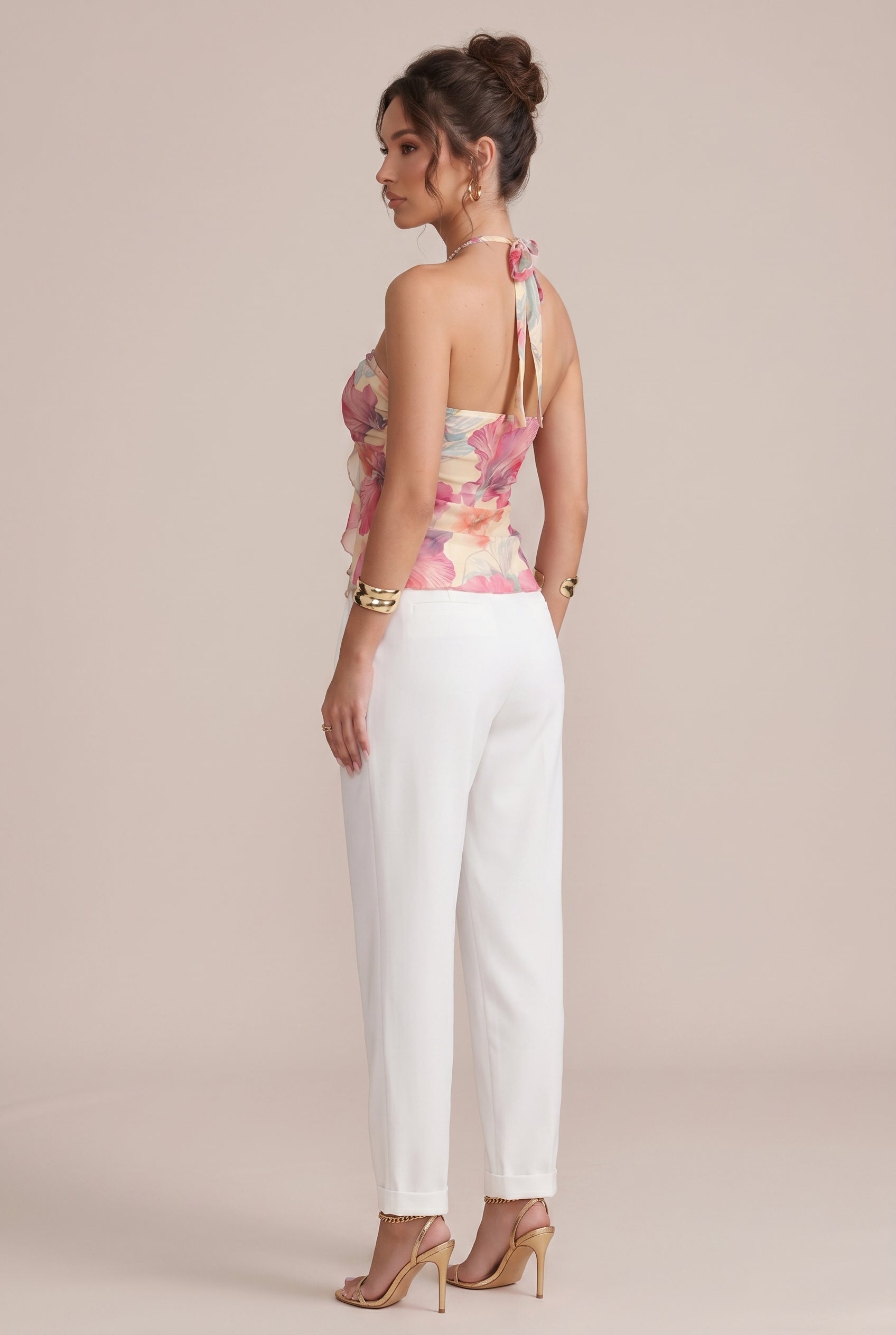 Women's Knit Halter Crop Top - Beaded Floral Slim Fit Camisole