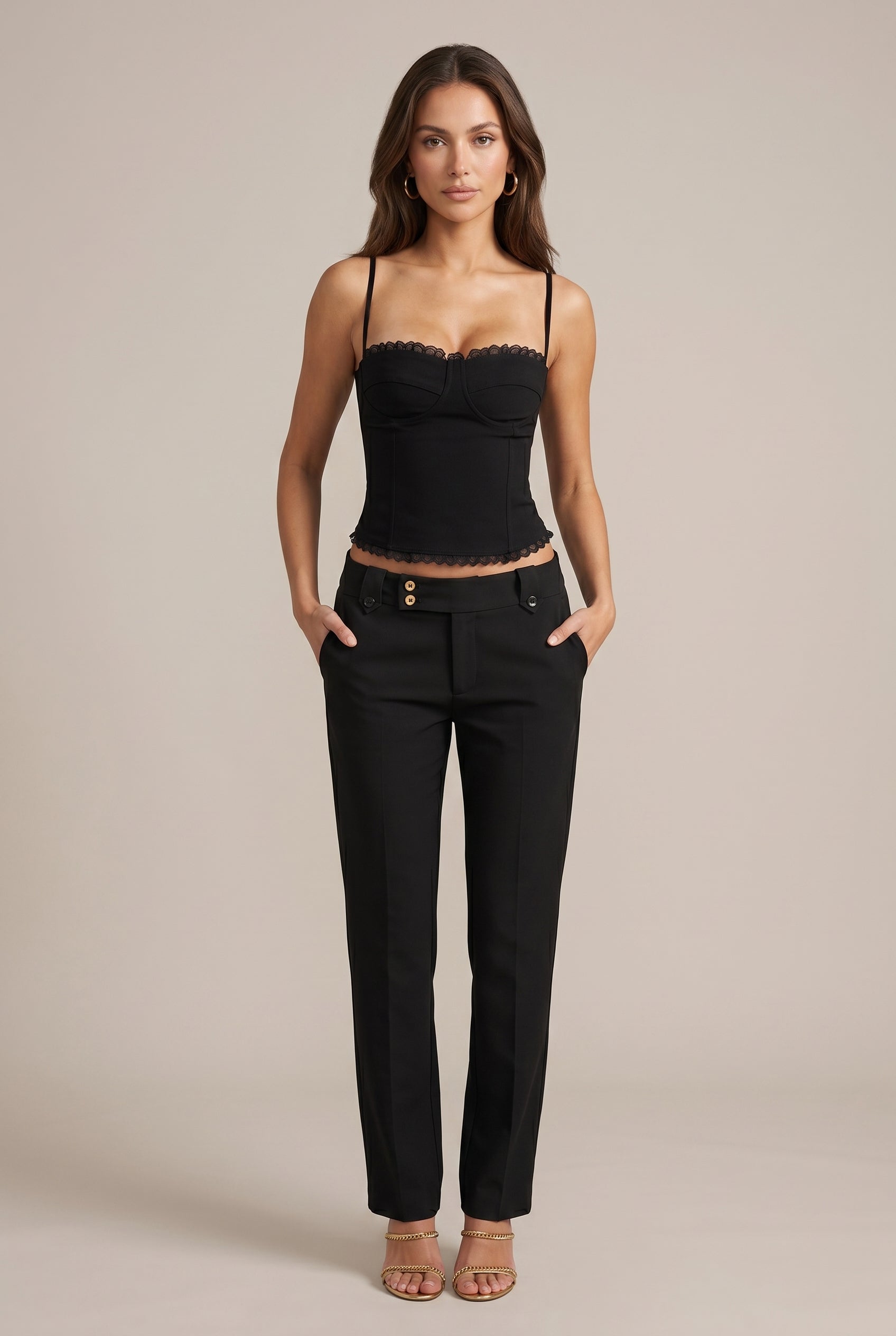 Women's Straight Neck Camisole - Adjustable Metal Strap Slim Fit Top