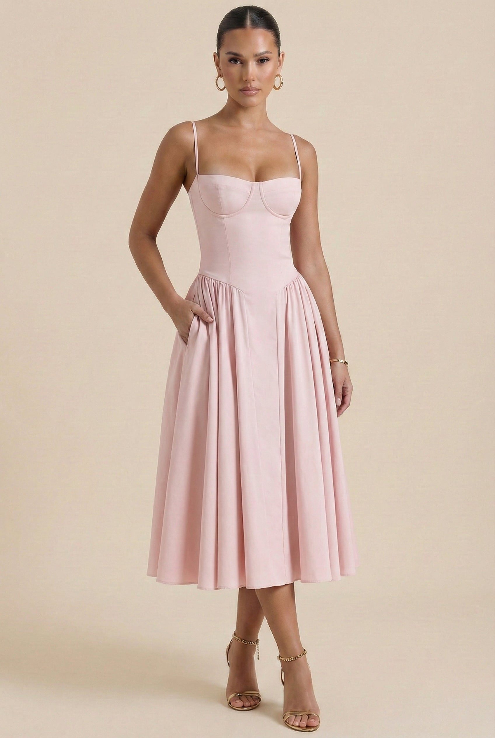 Elegant Wrap Midi Dress – Flattering Corset Detail
