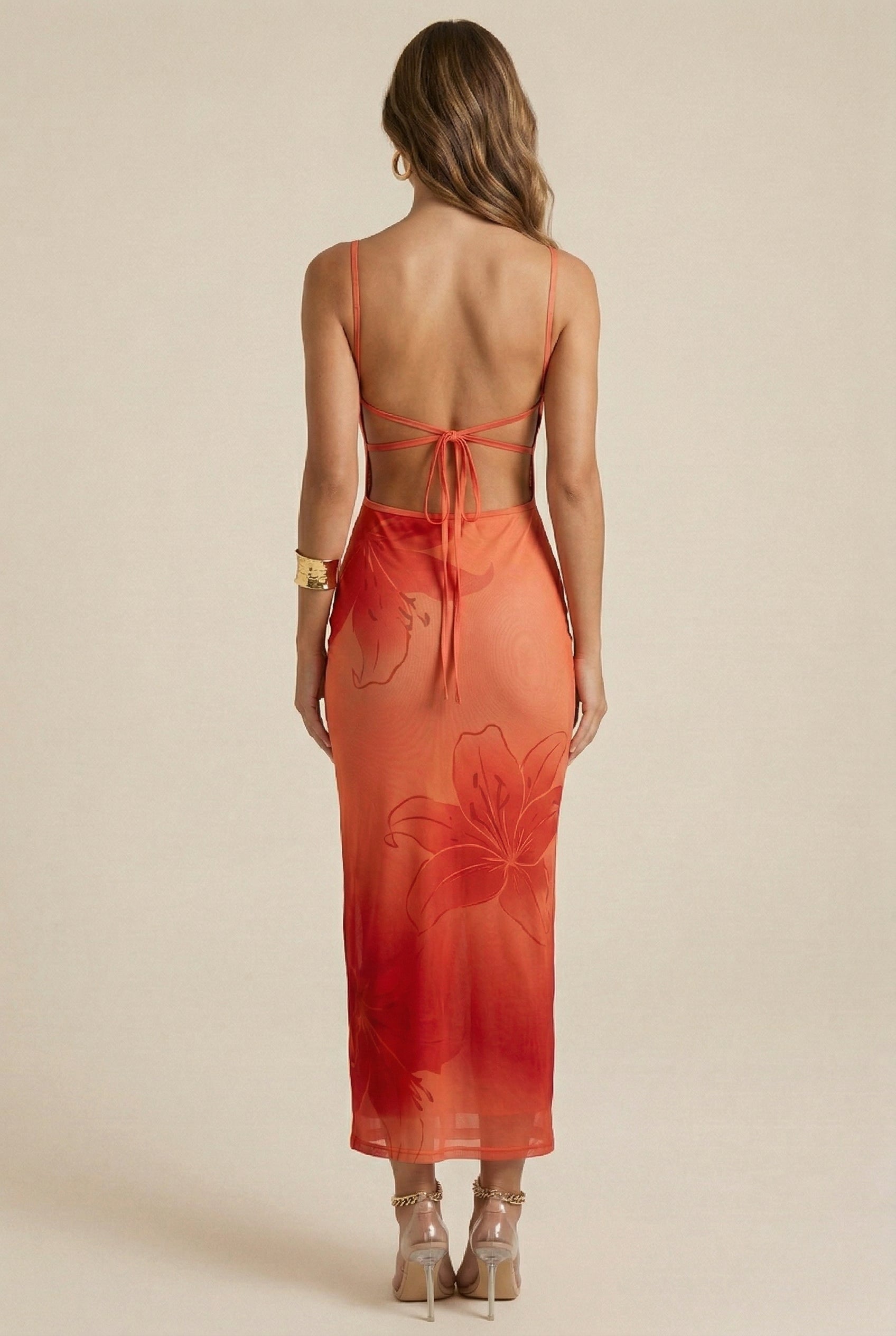 Women’s Pleated Print Tulle Slip Dress – Sleeveless, Slimming Fit, Elegant Design