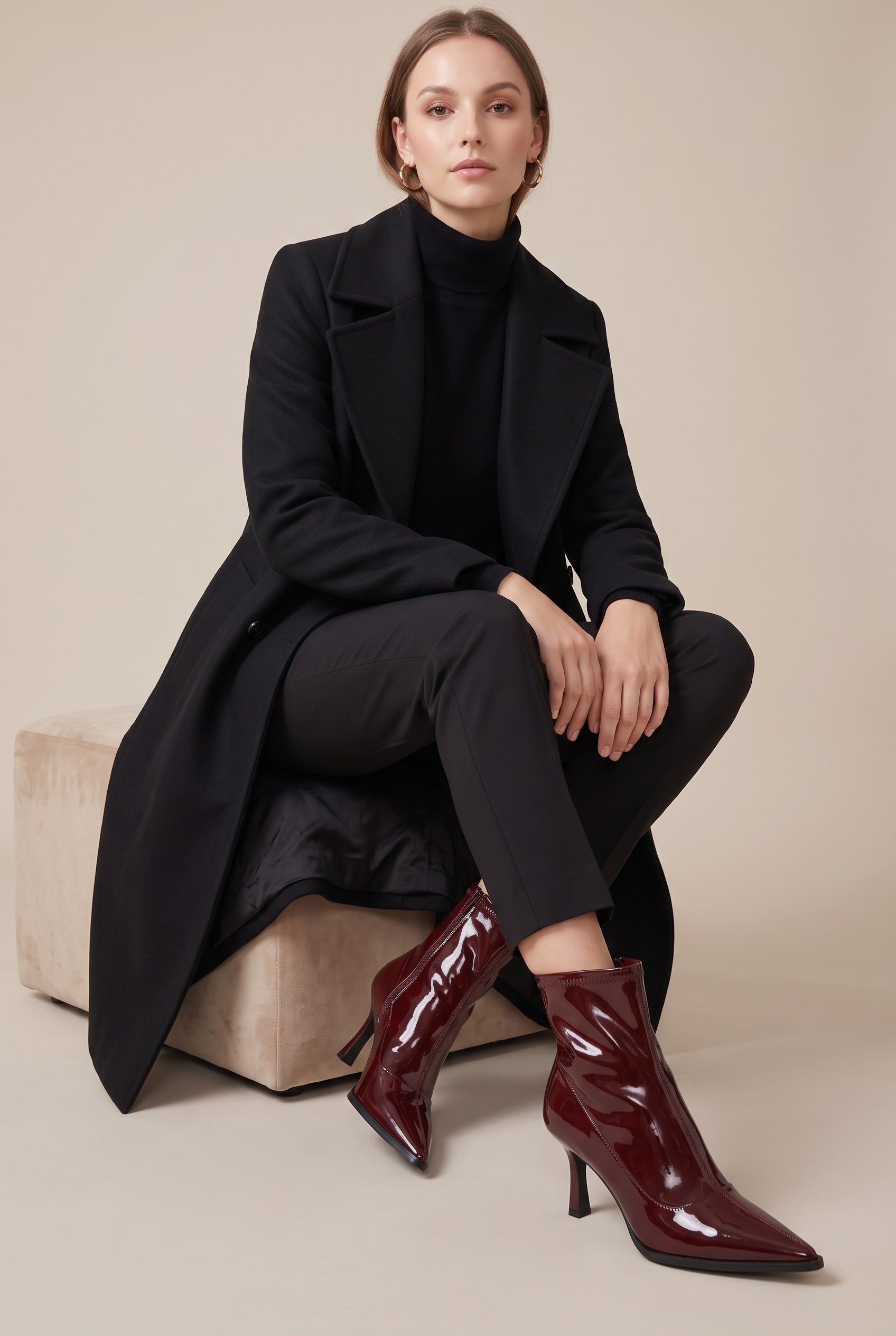 Iris | Women's Patent Leather Pointed-Toe Stiletto Ankle Boots Back-Zip Heeled Booties