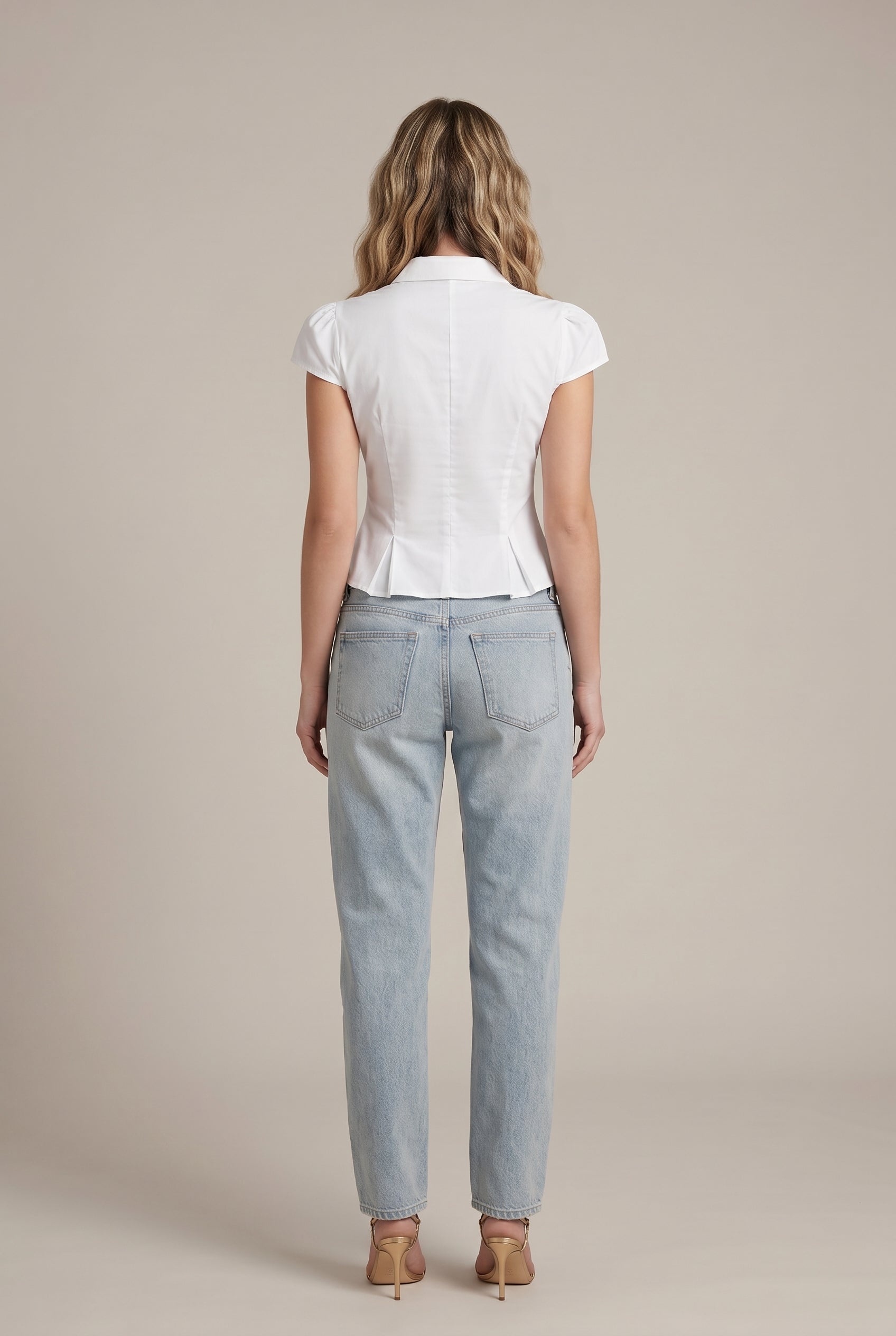 Women's Slim Fit Polo Collar Blouse — Short Sleeve Button-Up Triacetate Top