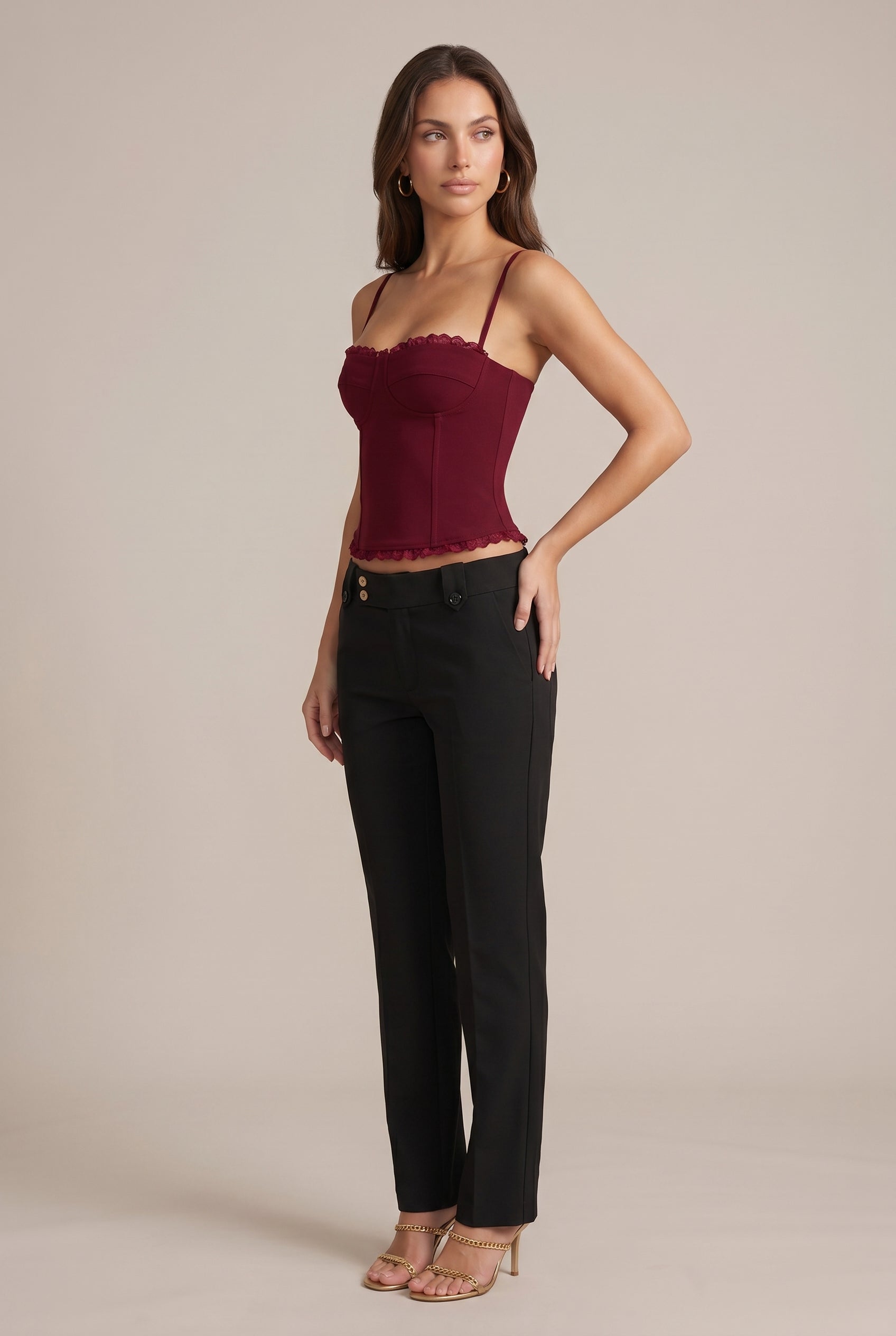 Women's Straight Neck Camisole - Adjustable Metal Strap Slim Fit Top