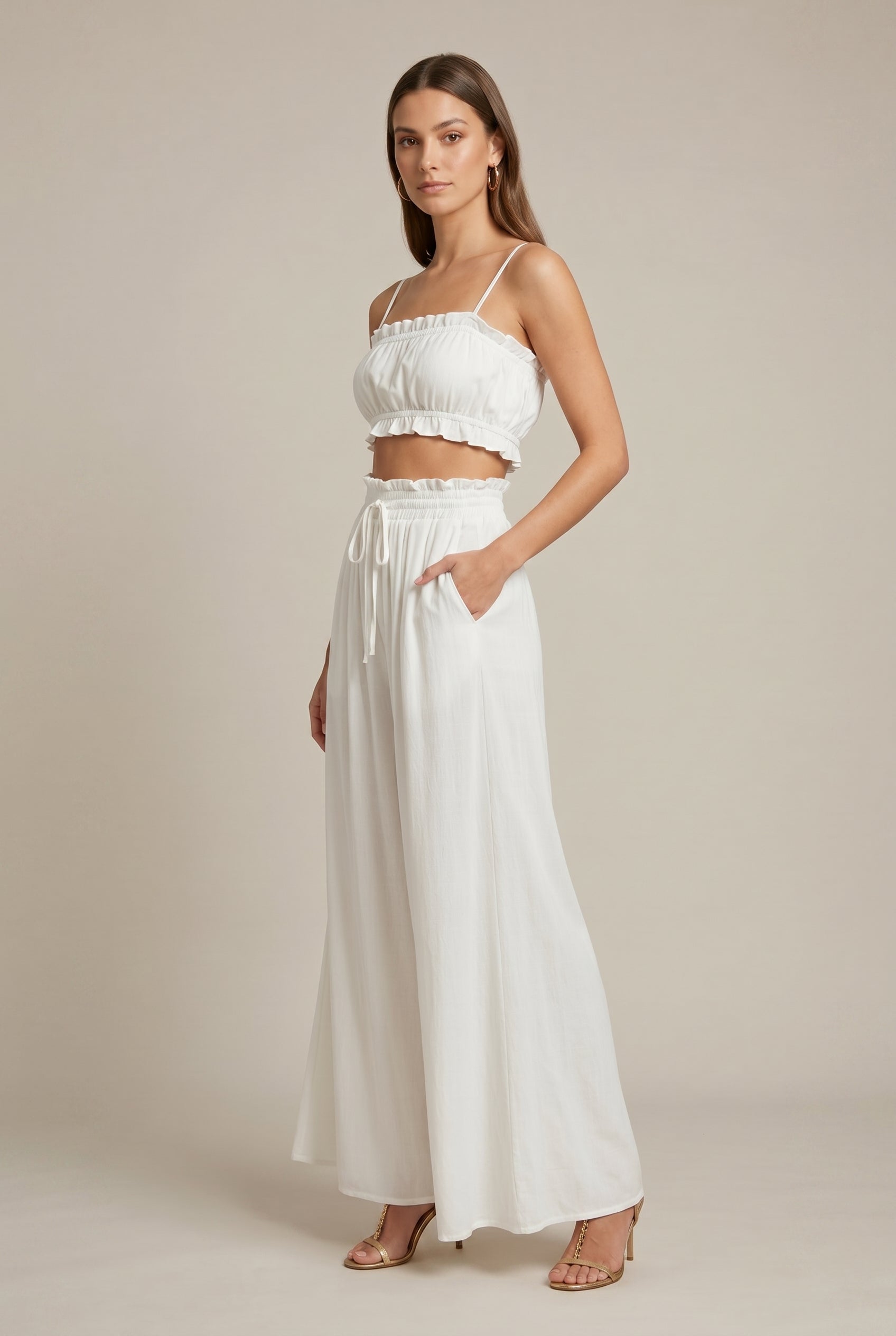 Women's High Waist Wide Leg Pants – Elastic Waistband Flowy Culottes Trousers Luna Body Co