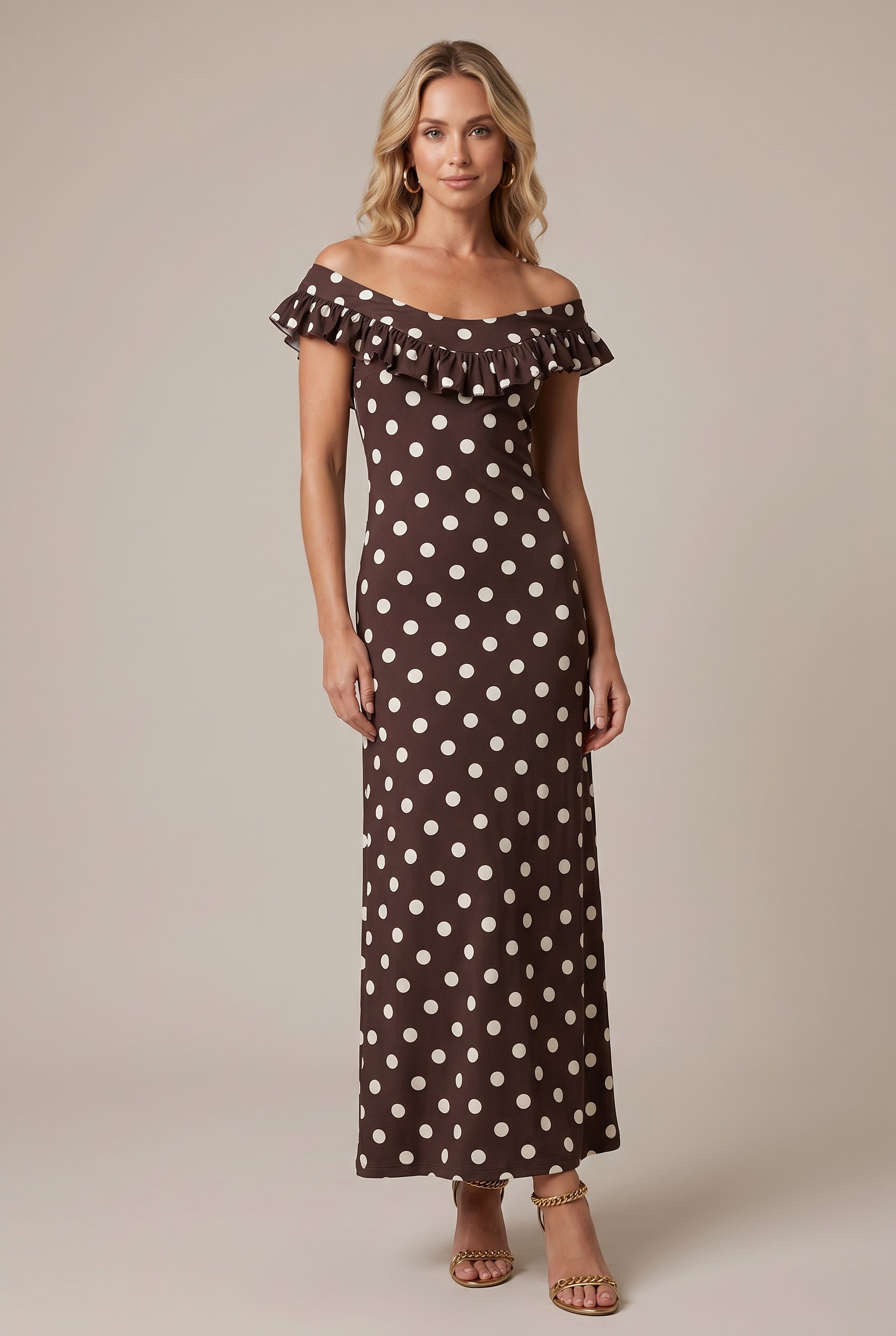 Women's Polka Dot Ruffled Maxi Dress – U-Neck Sleeveless High-Waisted Backless French Style