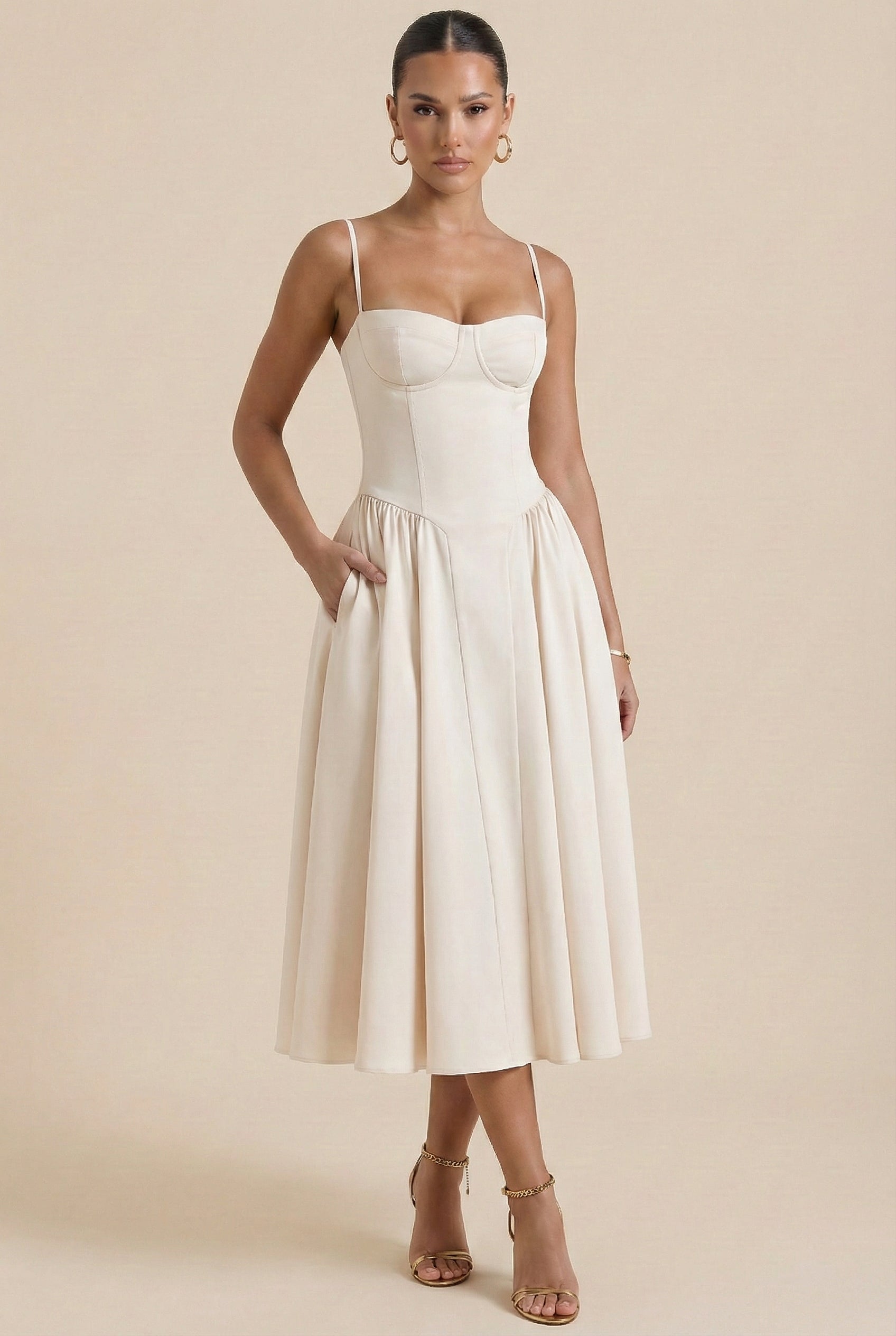 Elegant Wrap Midi Dress – Flattering Corset Detail
