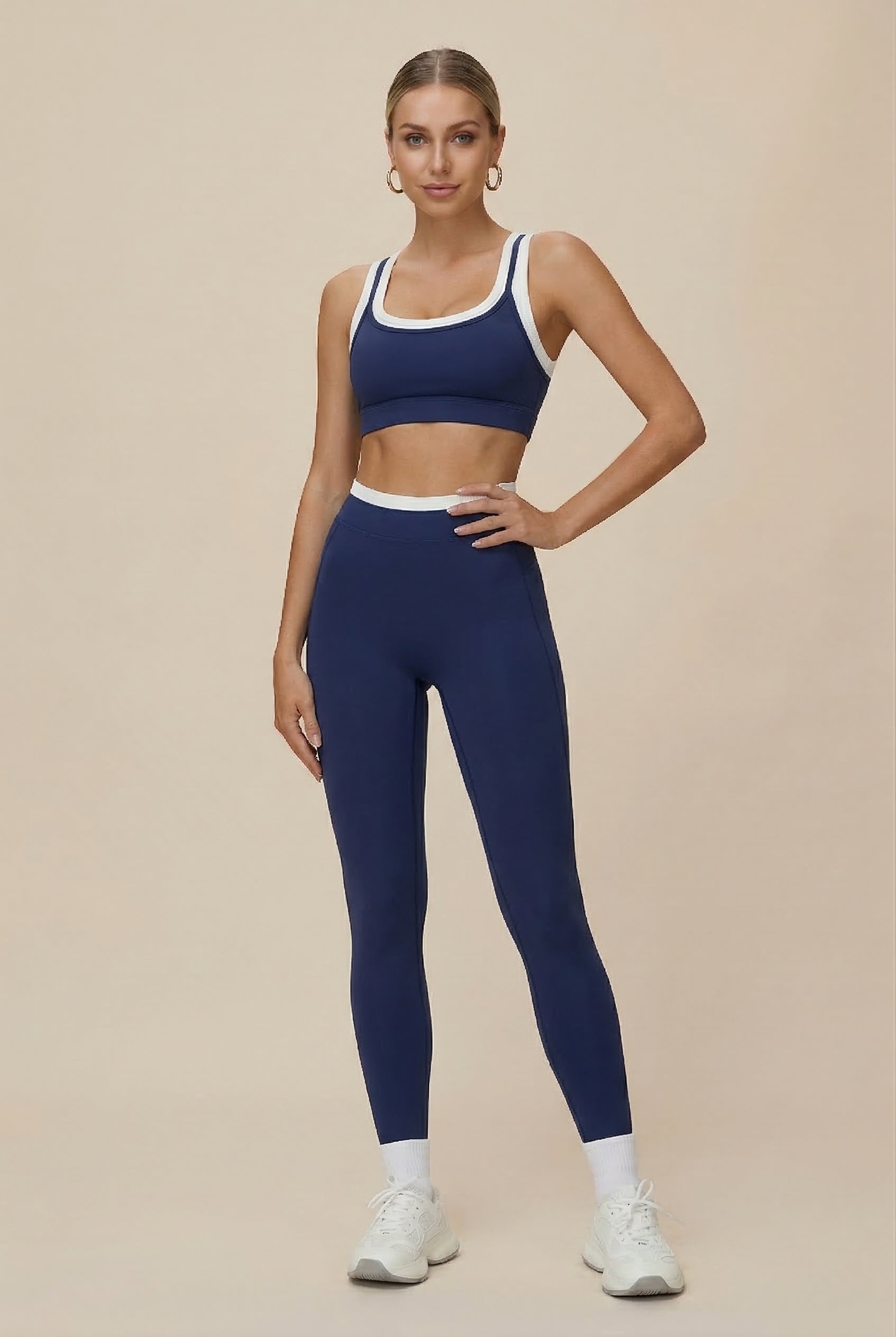 Women's High-Waist Yoga Pants with Stylish Contrast Details