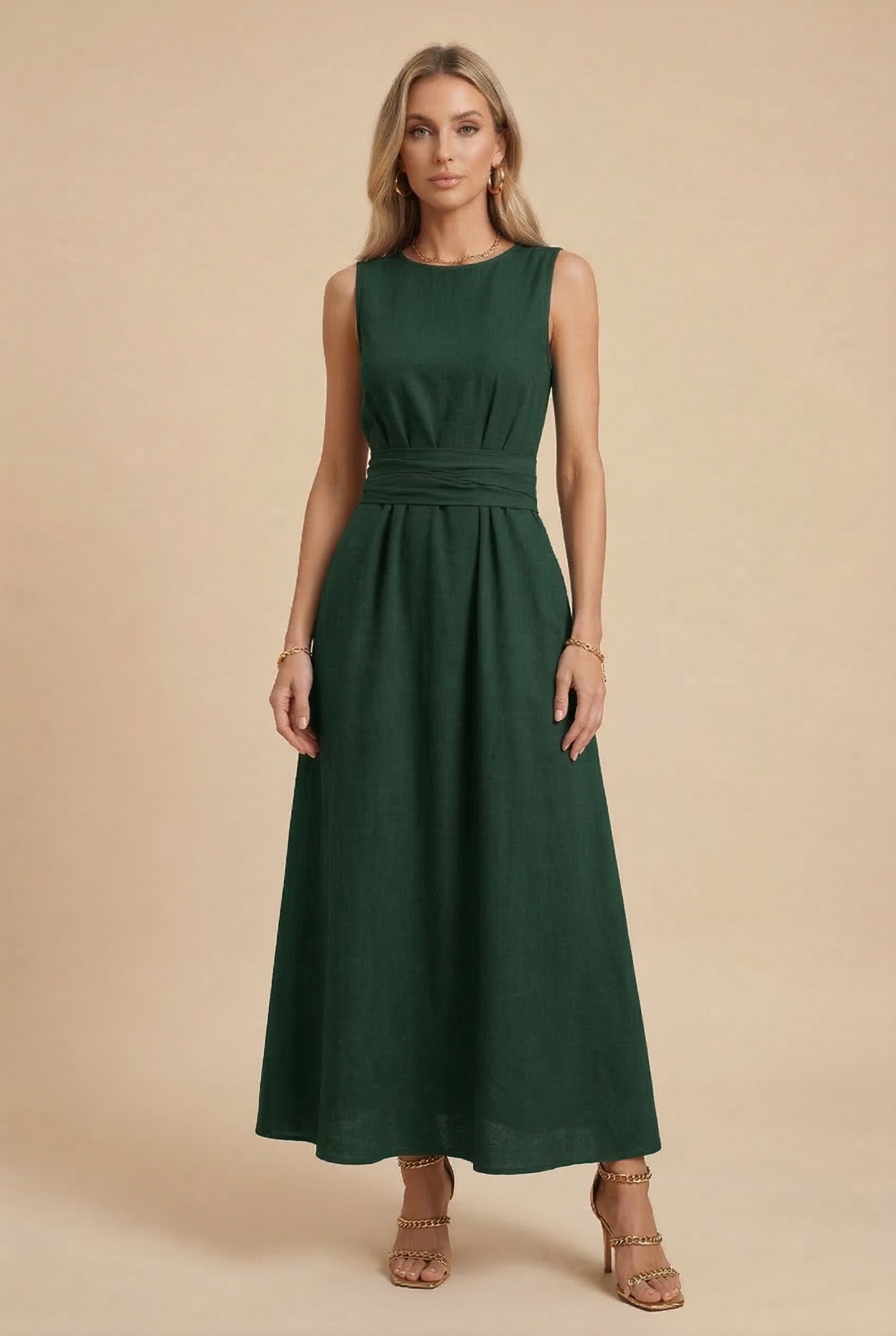 Women's Ice Silk Tie-Waist Sleeveless Dress