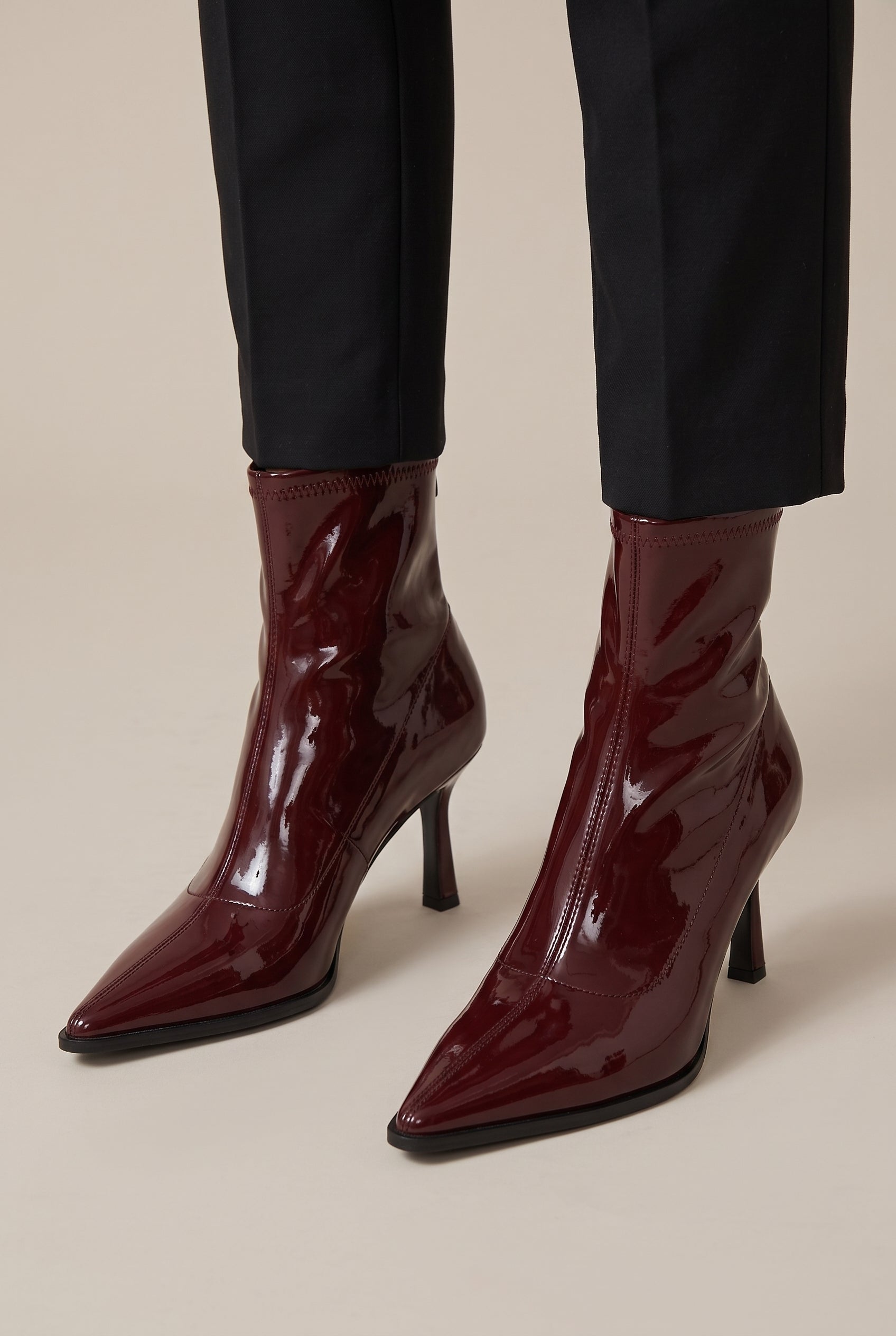 Iris | Women's Patent Leather Pointed-Toe Stiletto Ankle Boots Back-Zip Heeled Booties