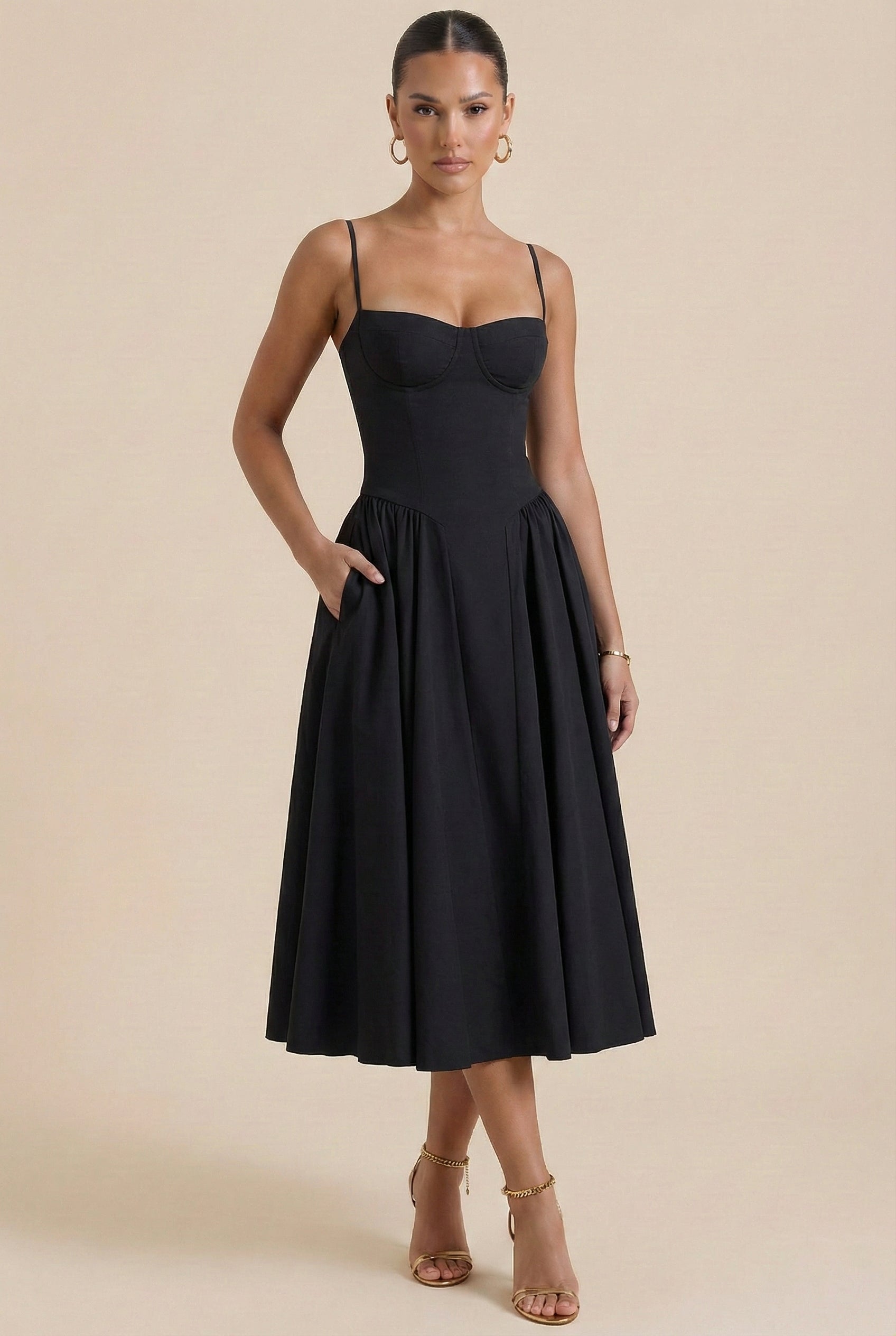Elegant Wrap Midi Dress – Flattering Corset Detail