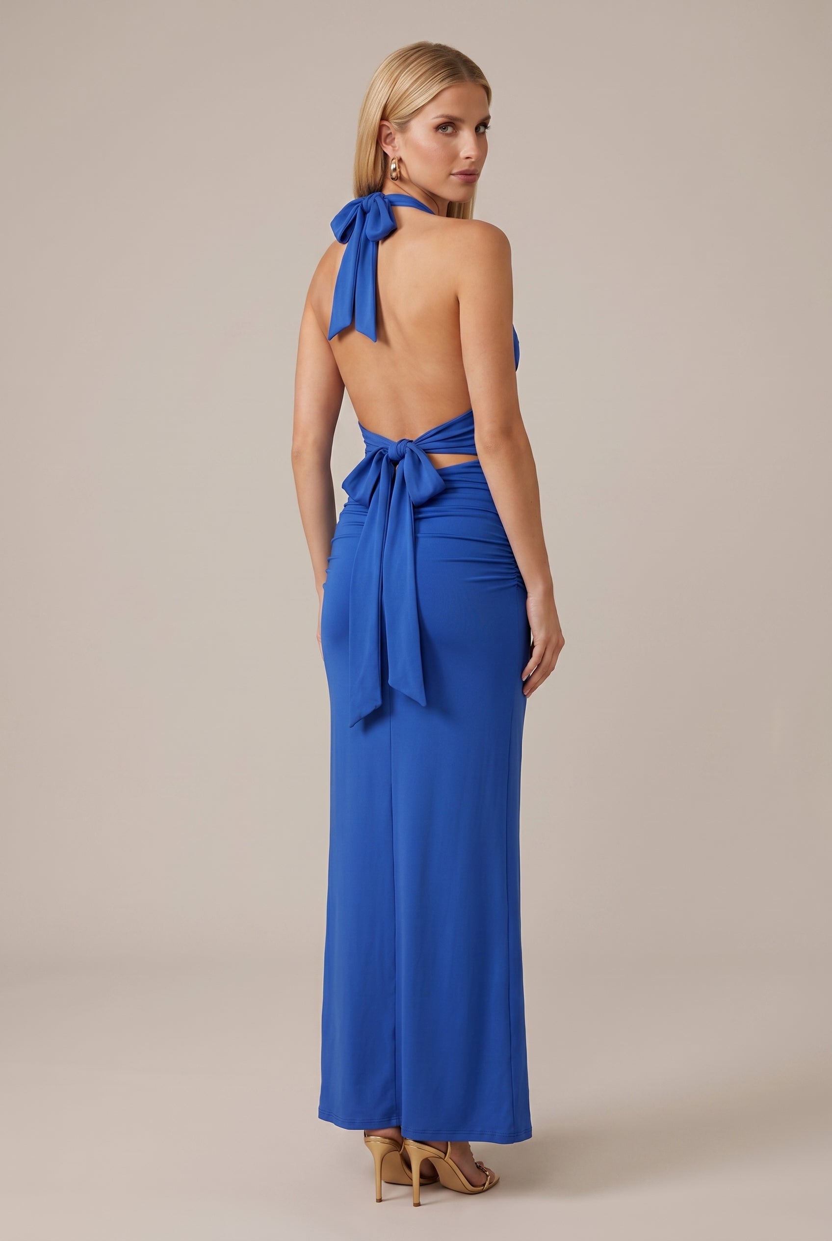 Women's Sleeveless V-Neck Backless Maxi Dress – A-Line Mid-Waist Milk Silk Adjustable Strap