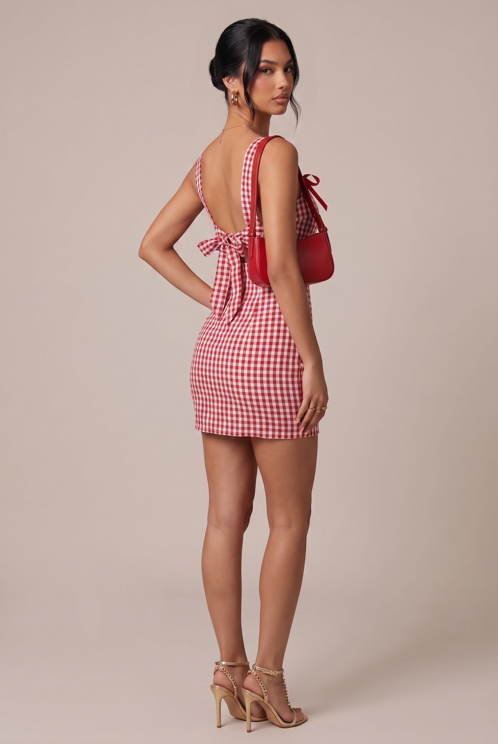 Women's Retro Y2K Plaid Suspender Mini Dress – Bow-Strap Open-Back A-Line Stretch Dress