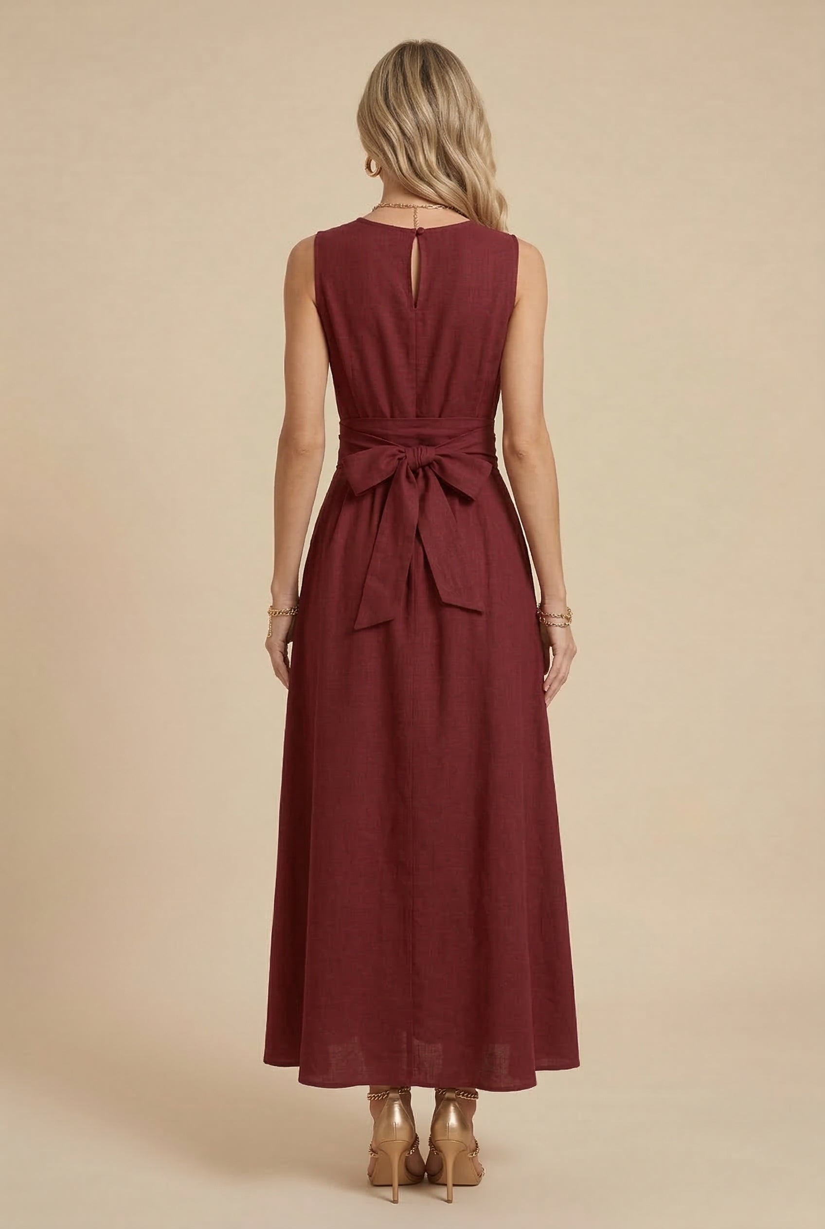 Women's Ice Silk Tie-Waist Sleeveless Dress